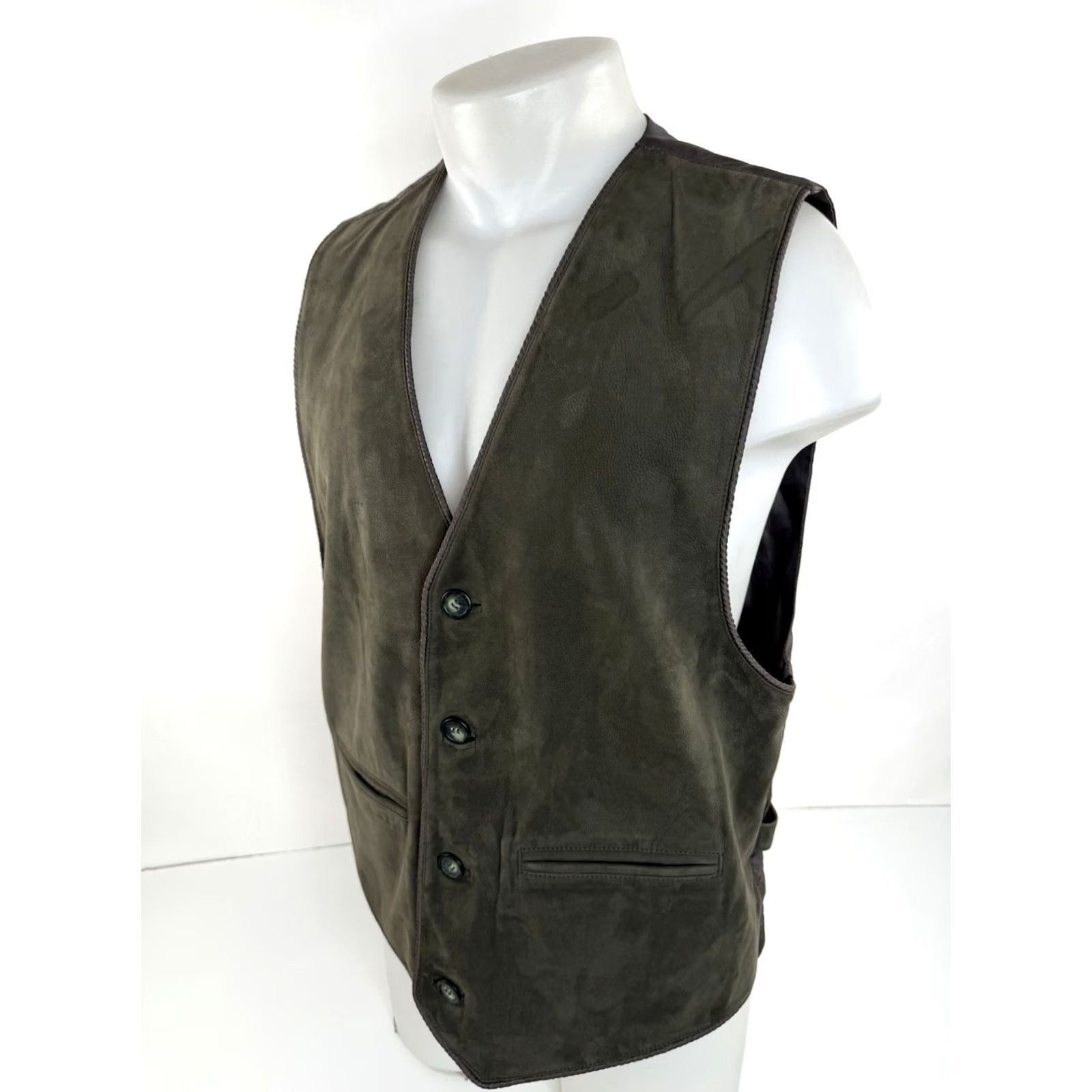 The Territory Ahead Territory Ahead Leather Vest Mens M L Waistcoat Grayish Olive Leather Vest Mens L - Territory Ahead Vest Mens M/L Front-Closure? Size US L / EU 52-54 / 3 - 2 Thumbnail