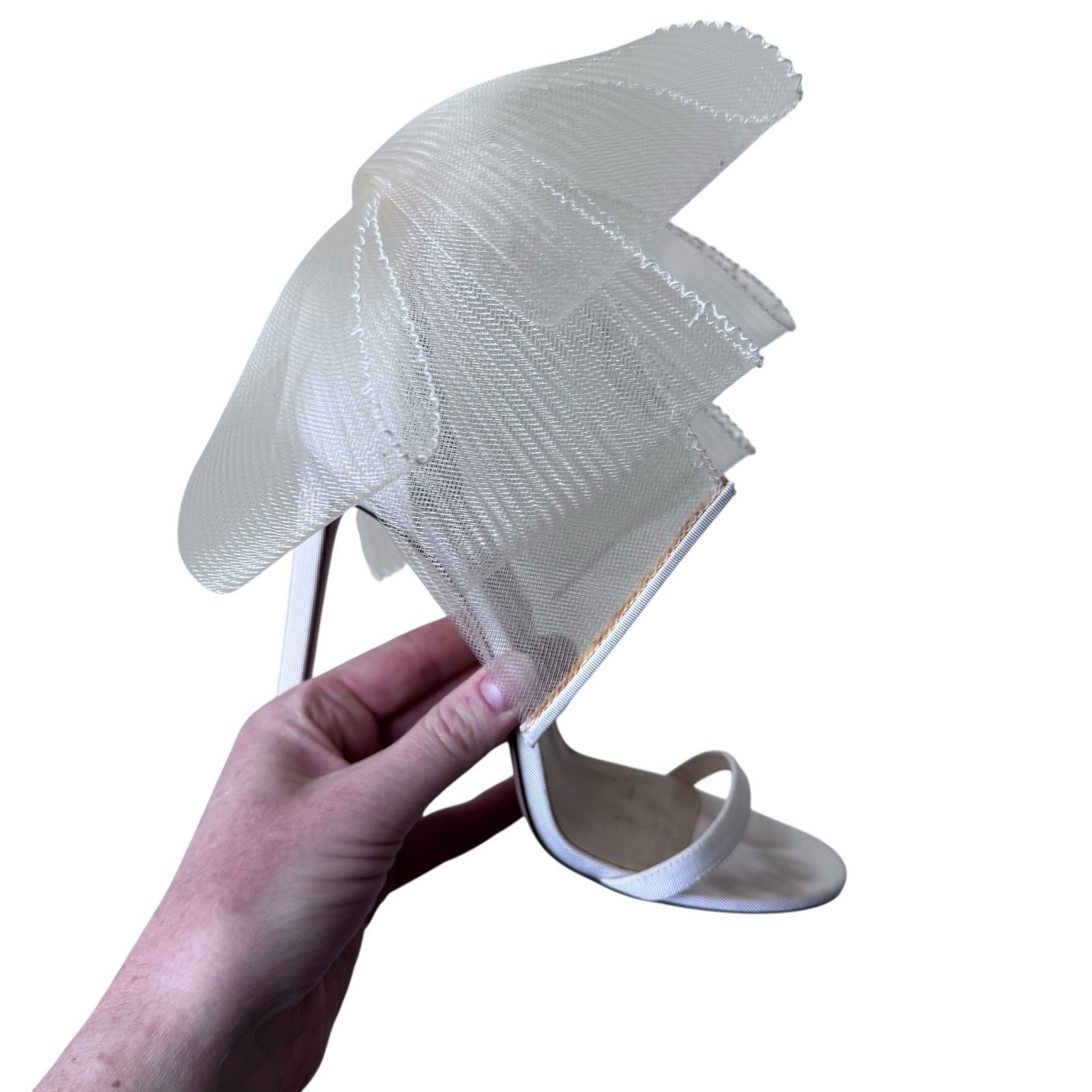 Jimmy Choo JIMMY CHOO Aveline Asymmetric Mesh/ Grosgrain Latte Heels Size US 8 / IT 38 - 11 Thumbnail