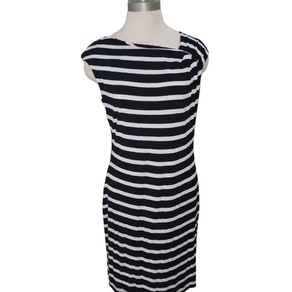 Calvin Klein CT513 Calvin Klein Striped Black & White Midi Knit Dress 10 Size L / US 10 / IT 46 - 1 Thumbnail