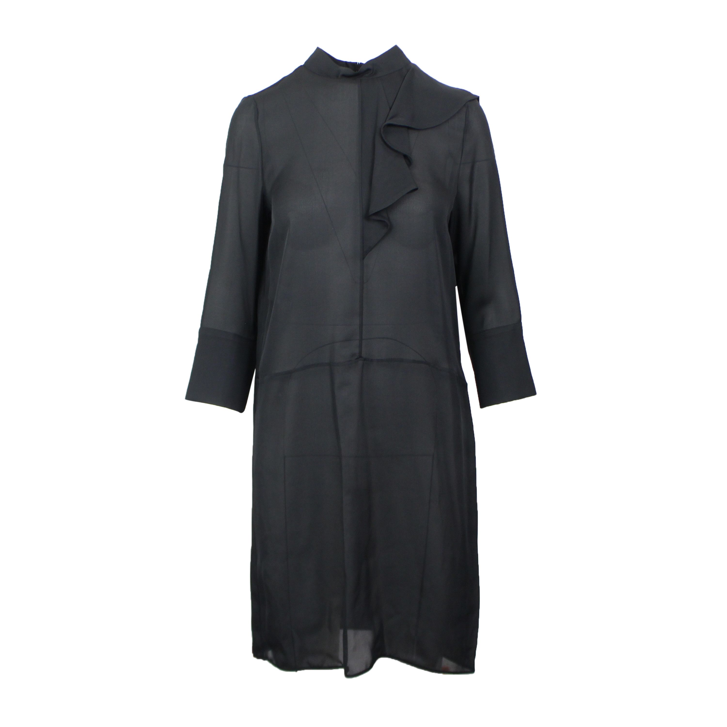 image of NWT Marni Black Silk Long Sleeve Dress Size 2/38 $1020, Women's