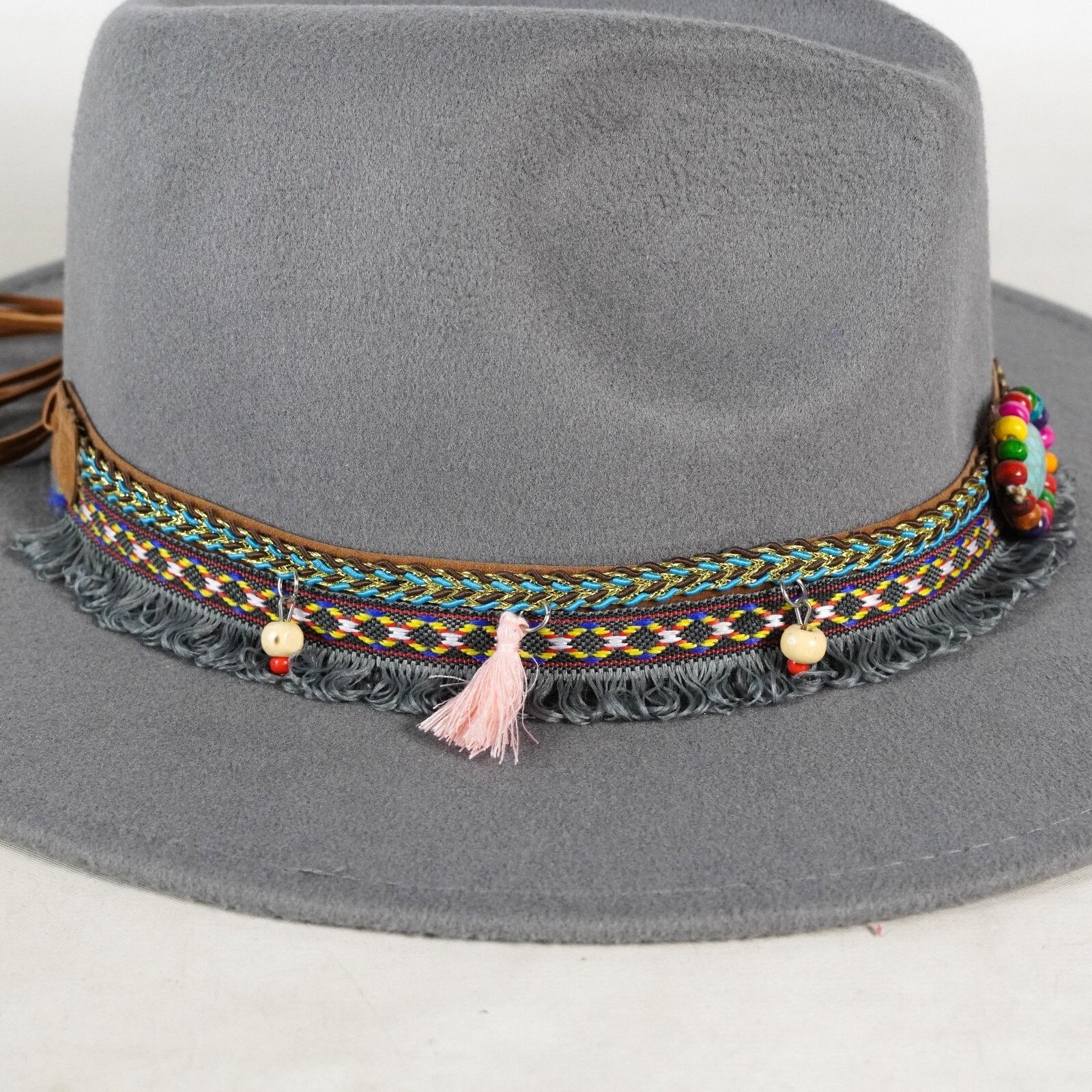 Other Boho Wide Brim Fedora Hat Western Cowboy Bucket Cap Sunhat Size ONE SIZE - 4 Thumbnail