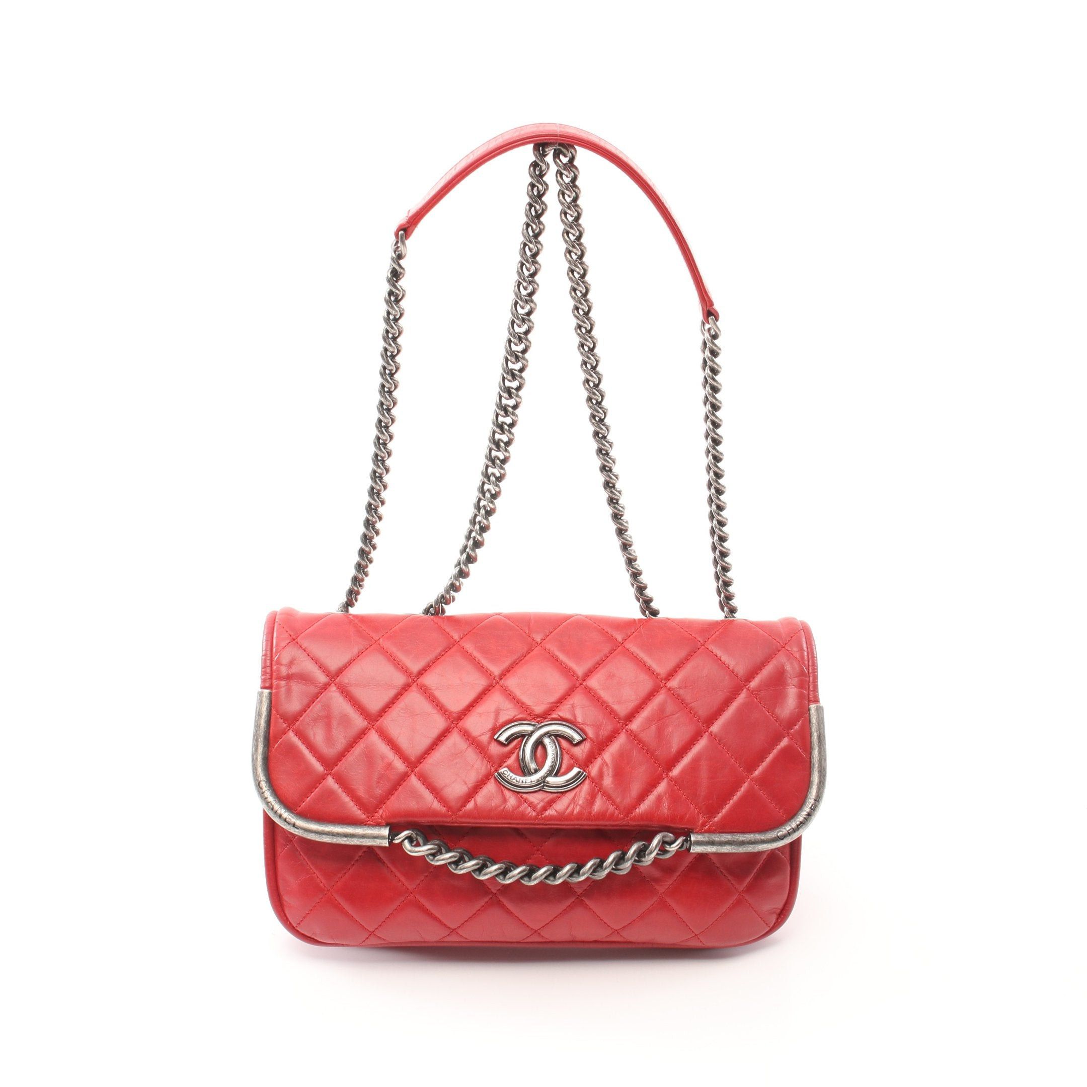 Chanel Chanel Matelasse Double Chain Shoulder Bag Leather Red Silver Hardware Size ONE SIZE - 1 Thumbnail