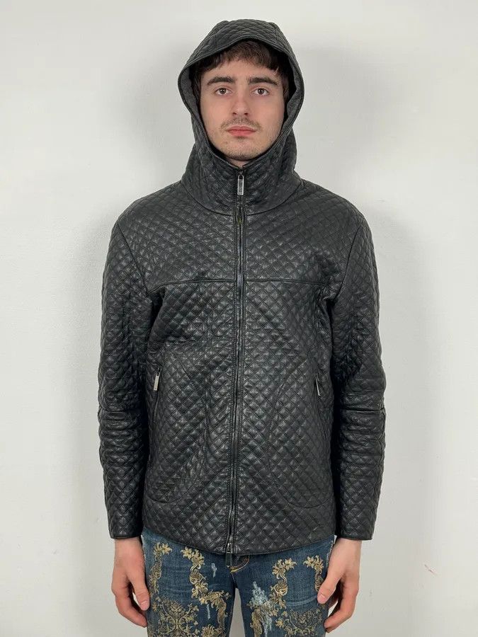 Emporio Armani AW2012 Emporio Armani Black Leather Hooded Quilted Jacket Size US M / EU 48-50 / 2 - 2 Thumbnail