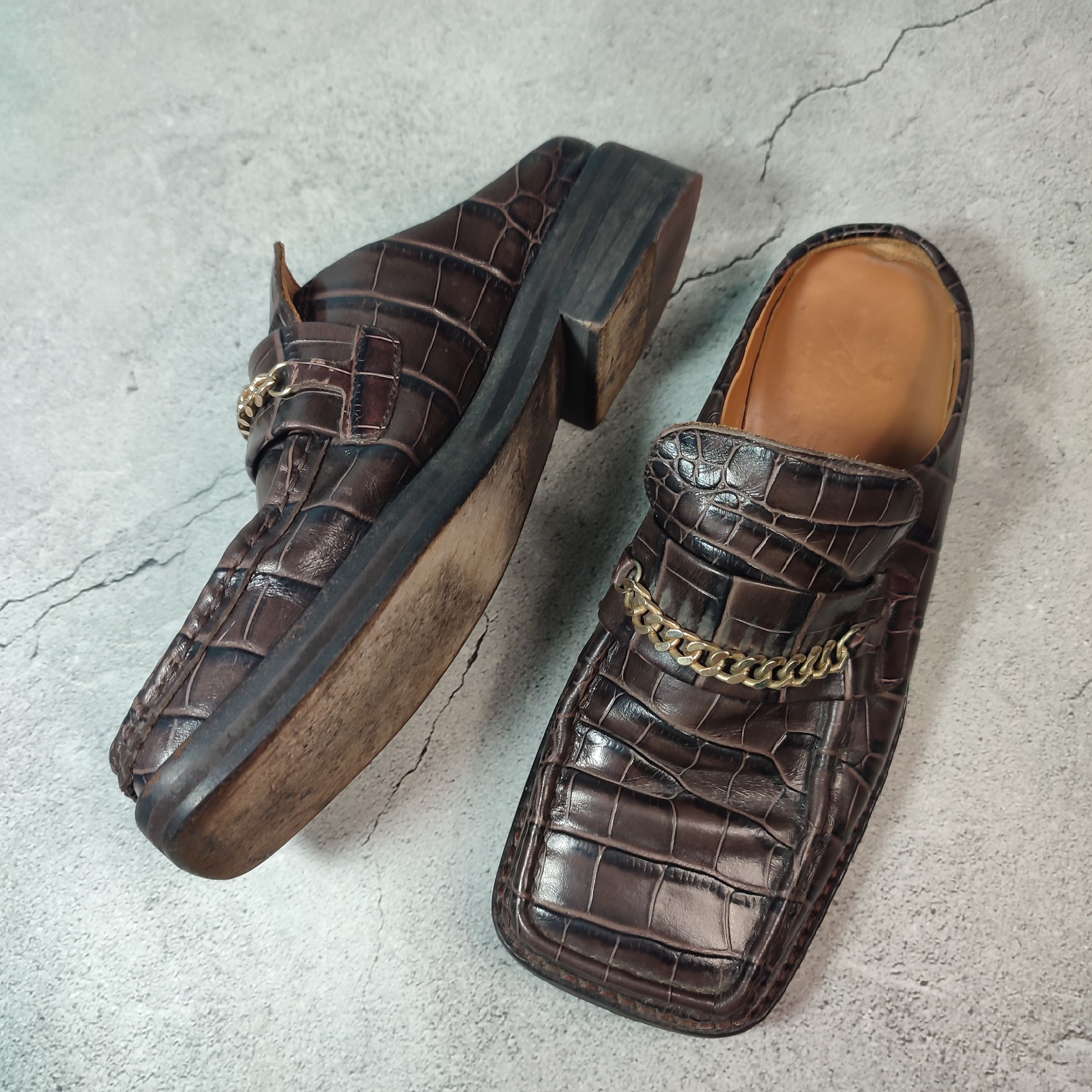 Martine Rose Martine Rose square toe croc leather / Cuban chain Mules Size US 7 / IT 37 - 4 Thumbnail