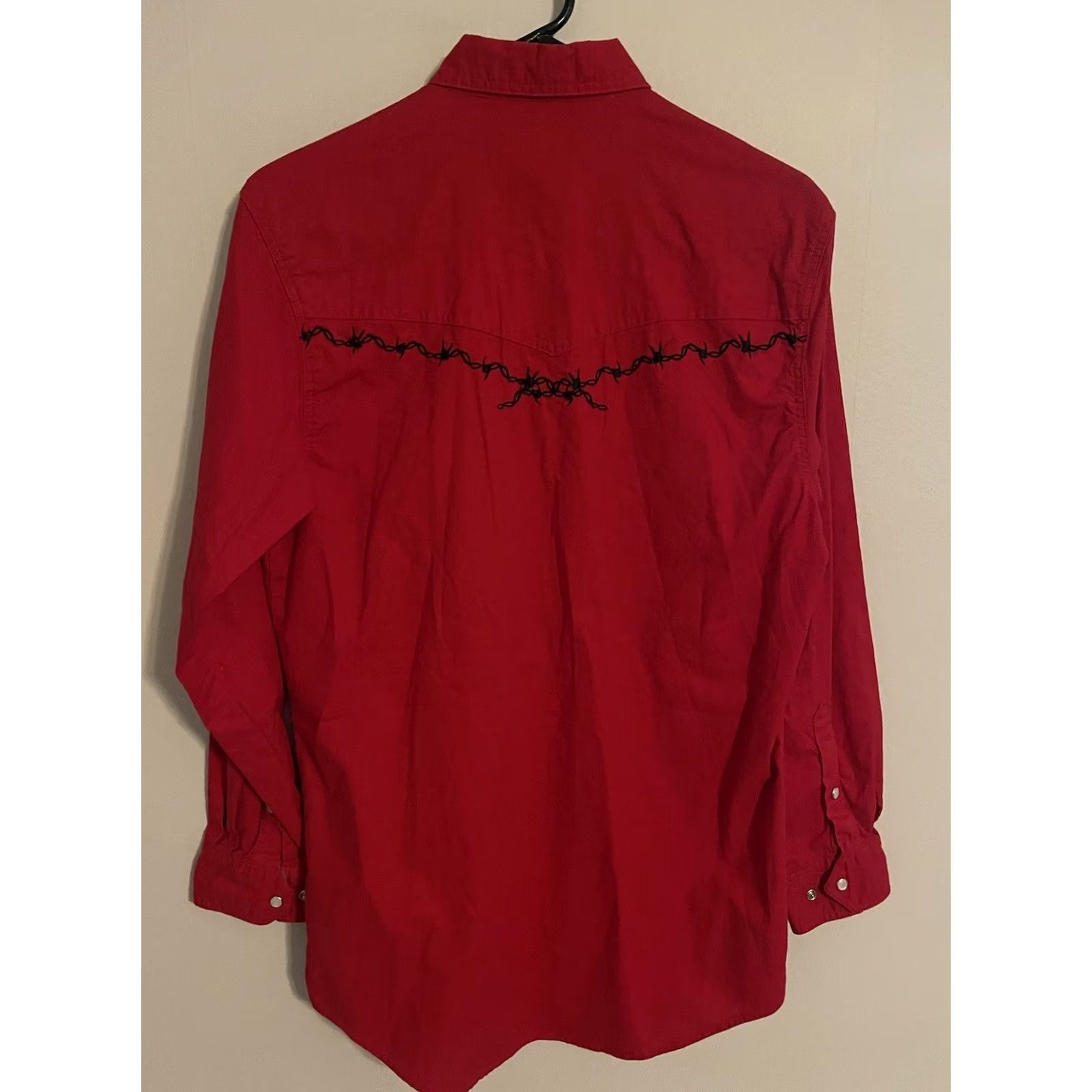 Express Express Rider Red Barbed Wire L/S Pearl Snap Western Cowboy Shirt Men's Medium Size US M / EU 48-50 / 2 - 4 Thumbnail
