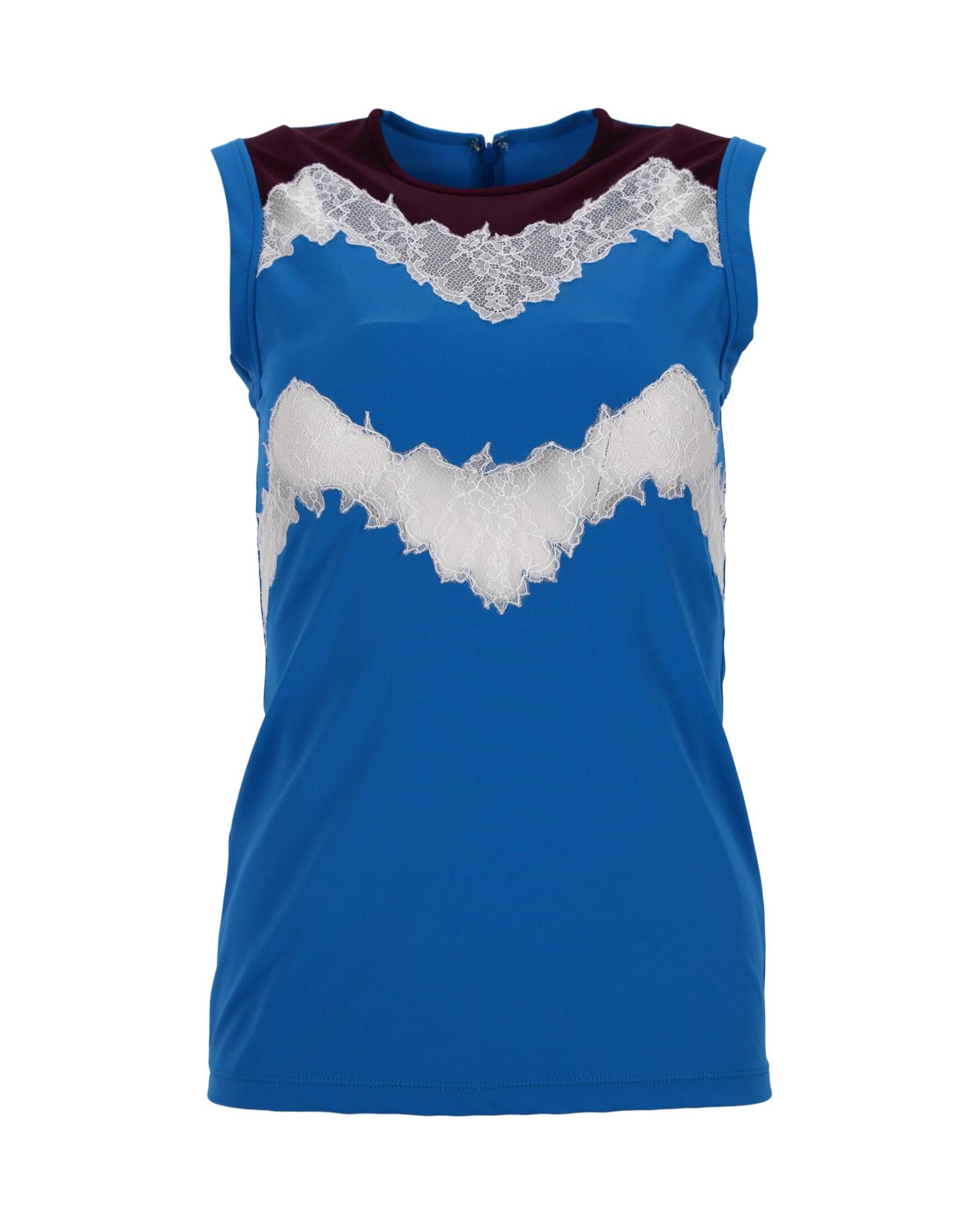 image of Valentino Lace-Trimmed Sleeveless Top In Blue Polyamide, Women's (Size Small)