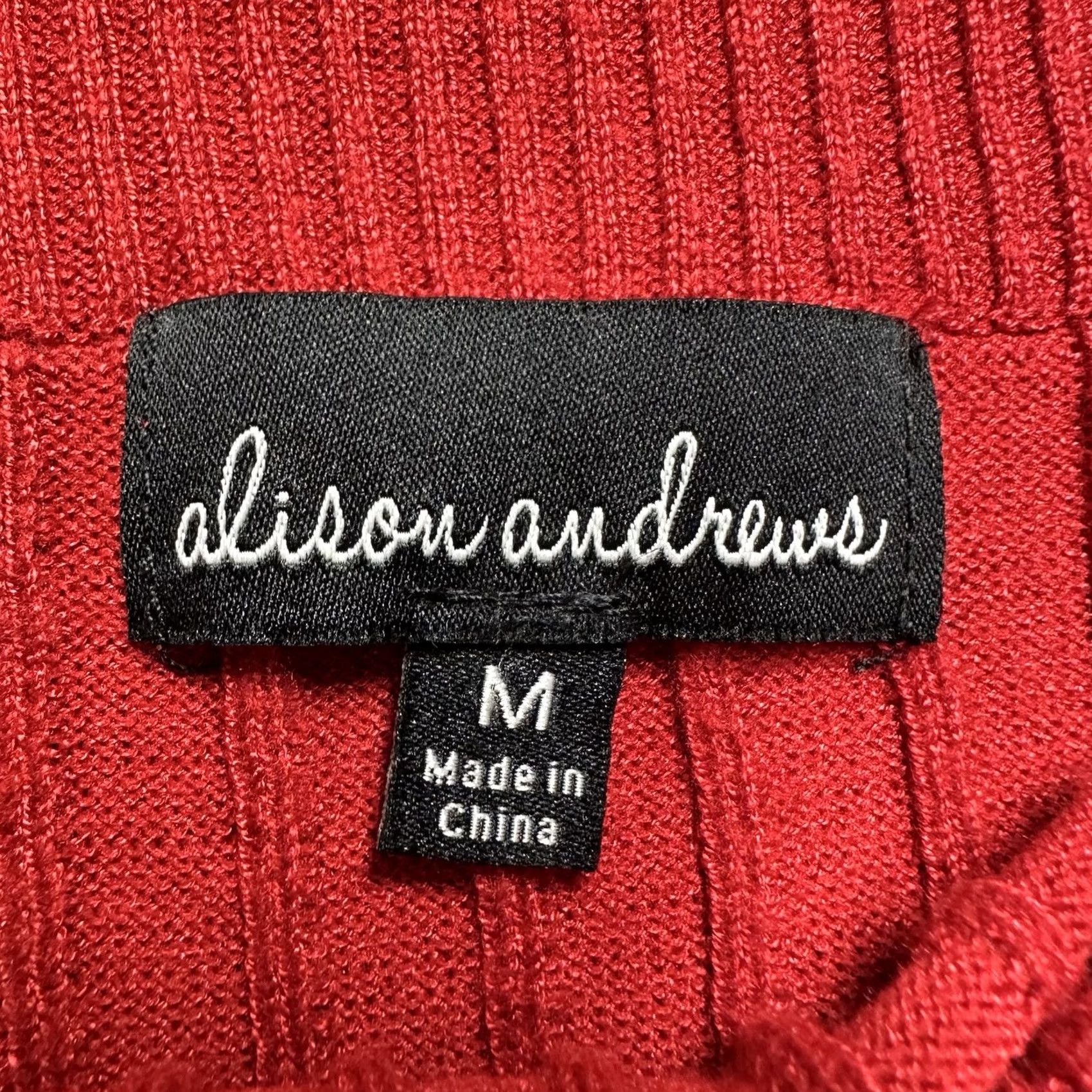 Vintage Alison Andrews Midi Dress Womens M Red Ribbed Off Shoulder Long Sleeve Slim Size M / US 6-8 / IT 42-44 - 4 Thumbnail