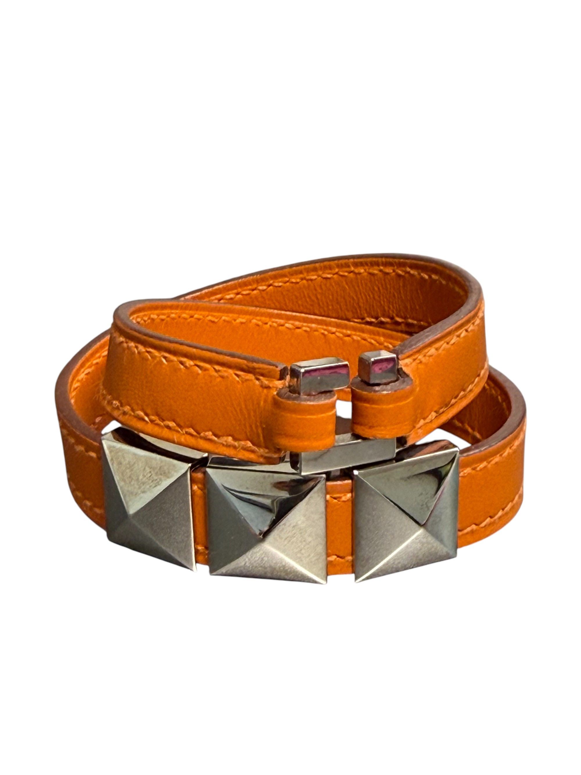 Hermes Hermes Medor Double Wrap Leather Bracelet Orange Small Size ONE SIZE - 6 Thumbnail
