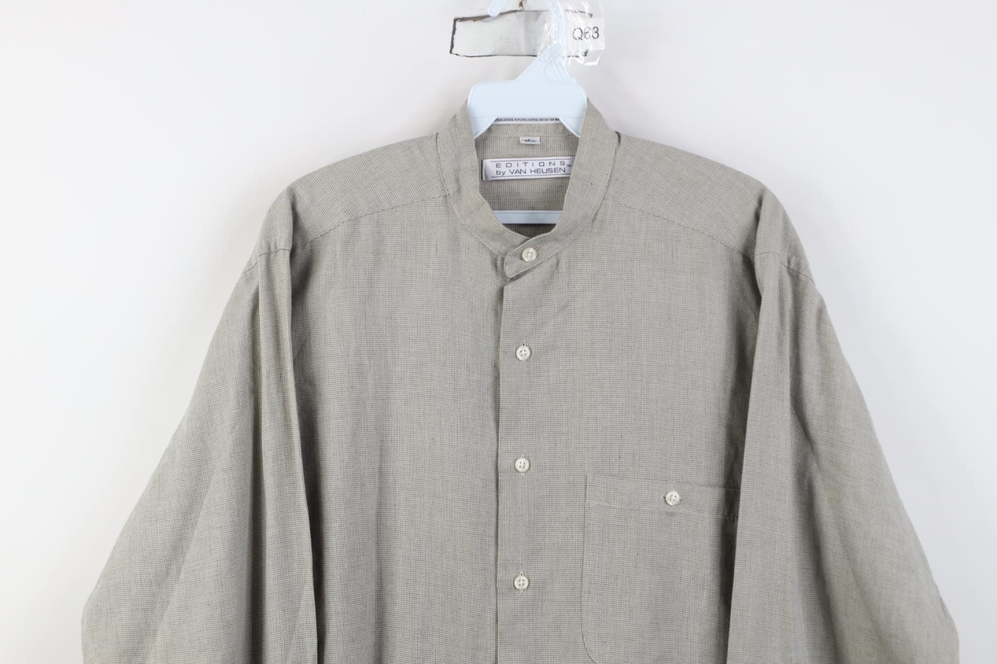 Vintage Vintage 90s Streetwear Band Collar Button Shirt Gray Plaid Size US M / EU 48-50 / 2 - 2 Thumbnail