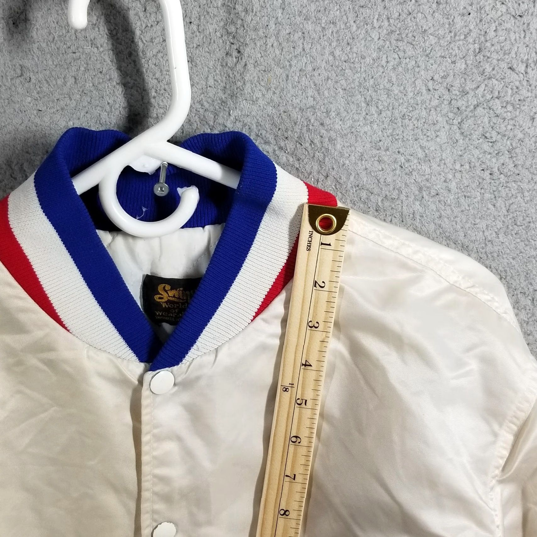 Vintage VINTAGE OLYMPICS USA Baseball Satin Varsity Jacket M Medium White Swingster Quilted Embroidered Pockets USA 1984 Mens Java? Size US M / EU 48-50 / 2 - 7 Thumbnail