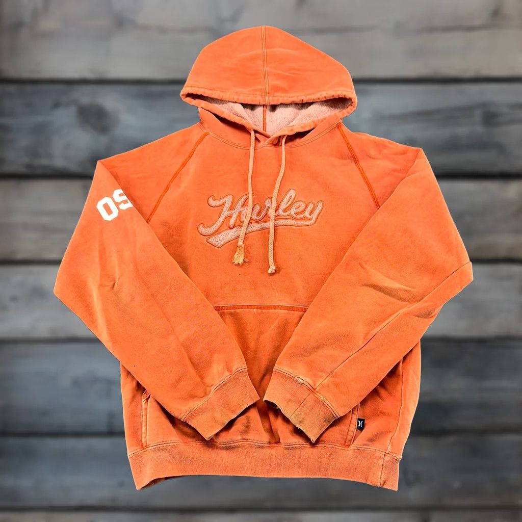 Hurley VINTAGE Hurley Hoodie Womens Small Orange Pullover Fleece Cotton Surf Skate Y2K Col-Orange Logo Embroidered Pockets Hooded Crew Neck Drawstring Size S / US 4 / IT 40 - 1 Thumbnail