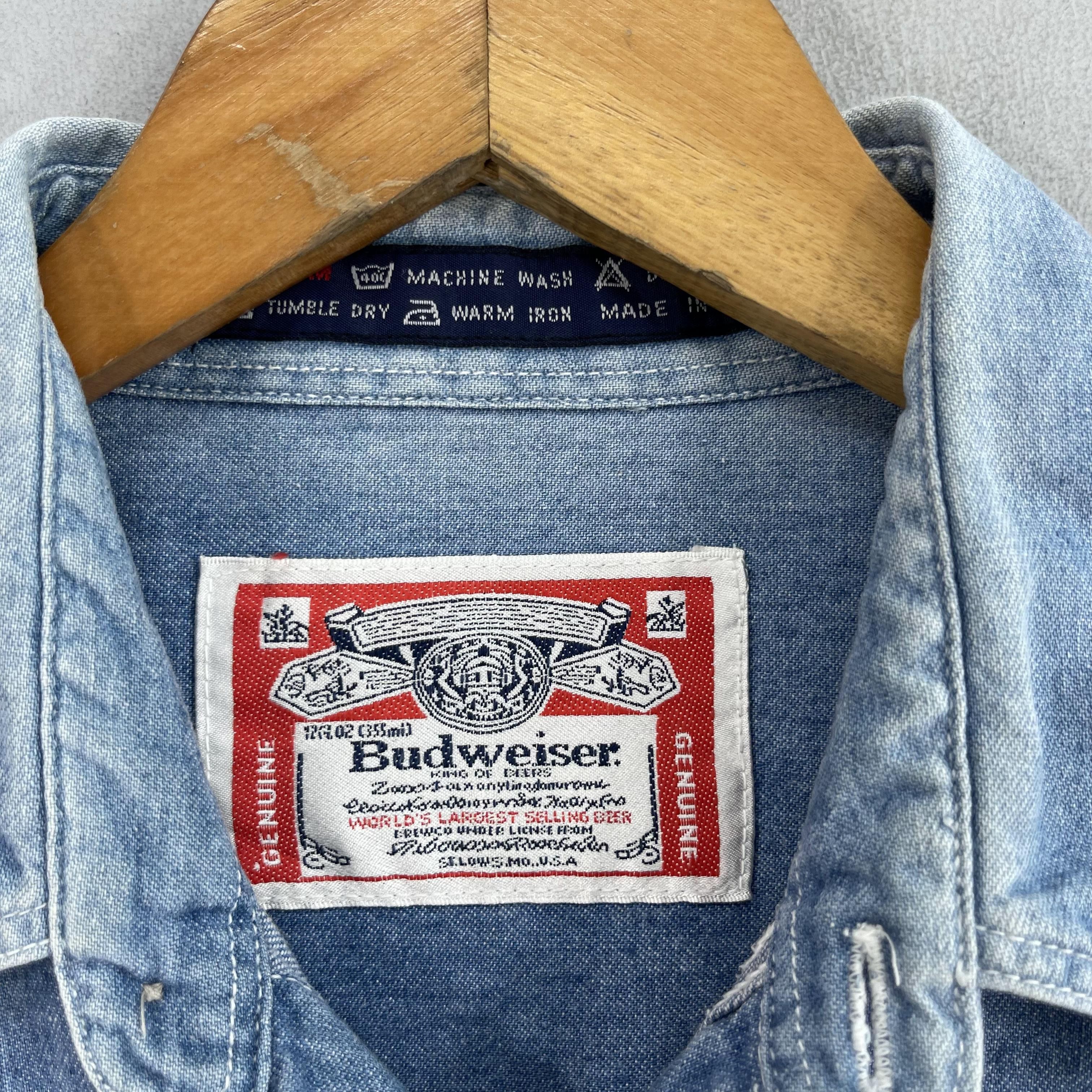 Budweiser × Vintage Vintage BUDWEISER Back Hit Denim Worker Sun Faded Shirt Size US L / EU 52-54 / 3 - 6 Thumbnail