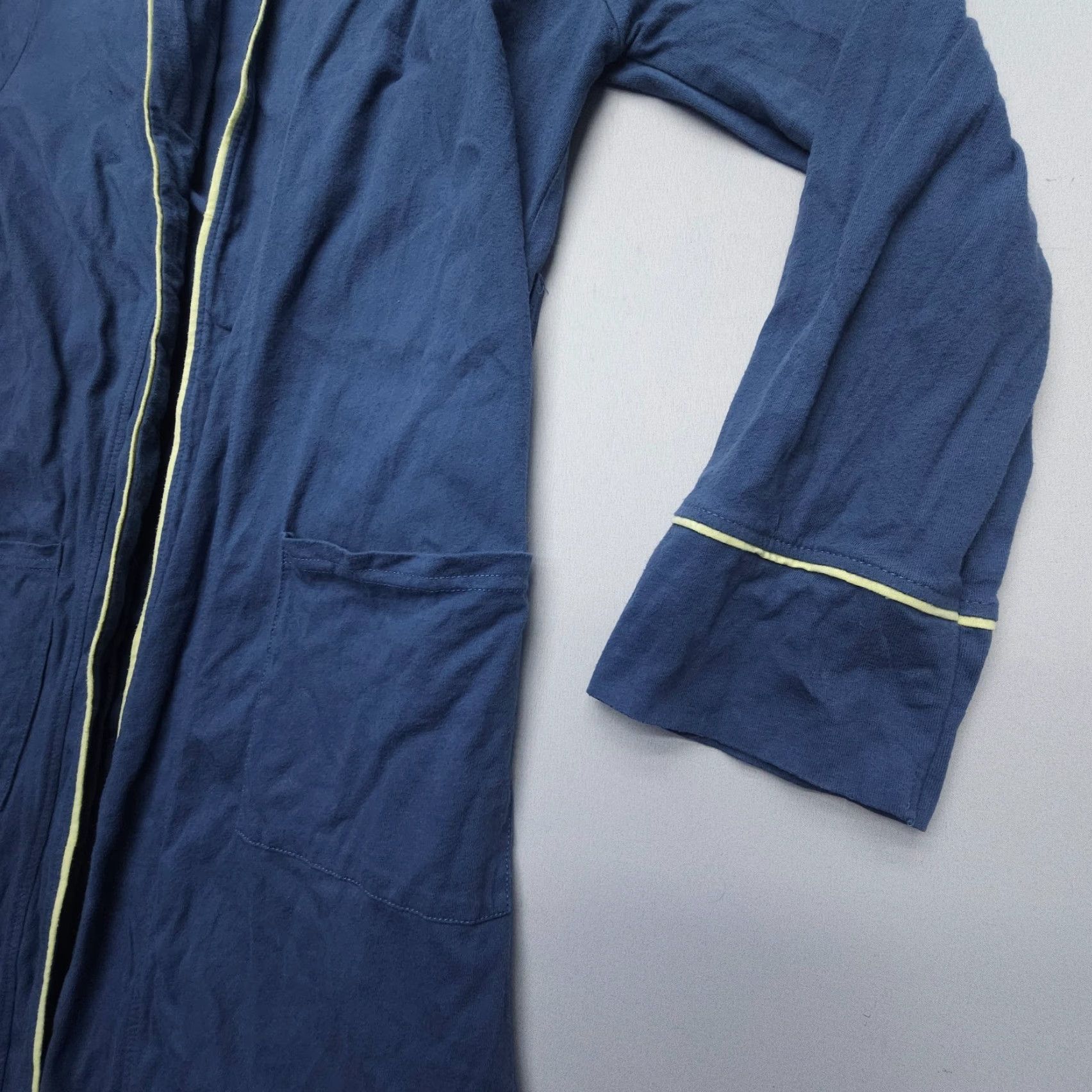 Vintage PACT Organic L96602 Robe Womens XS Blue Cotton Piping Trim Pocket No Belt Size ONE SIZE - 4 Thumbnail
