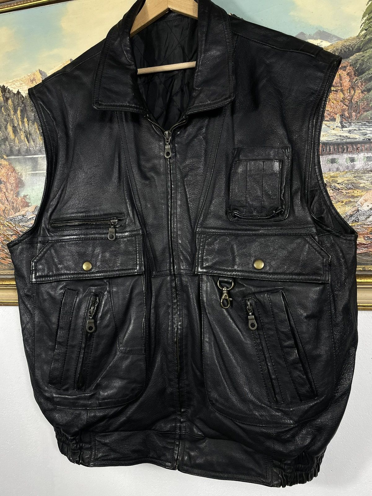 Vintage Black Retro 90s Genuine Real Leater Vest Punk Rock Motocycle Size US L / EU 52-54 / 3 - 4 Thumbnail