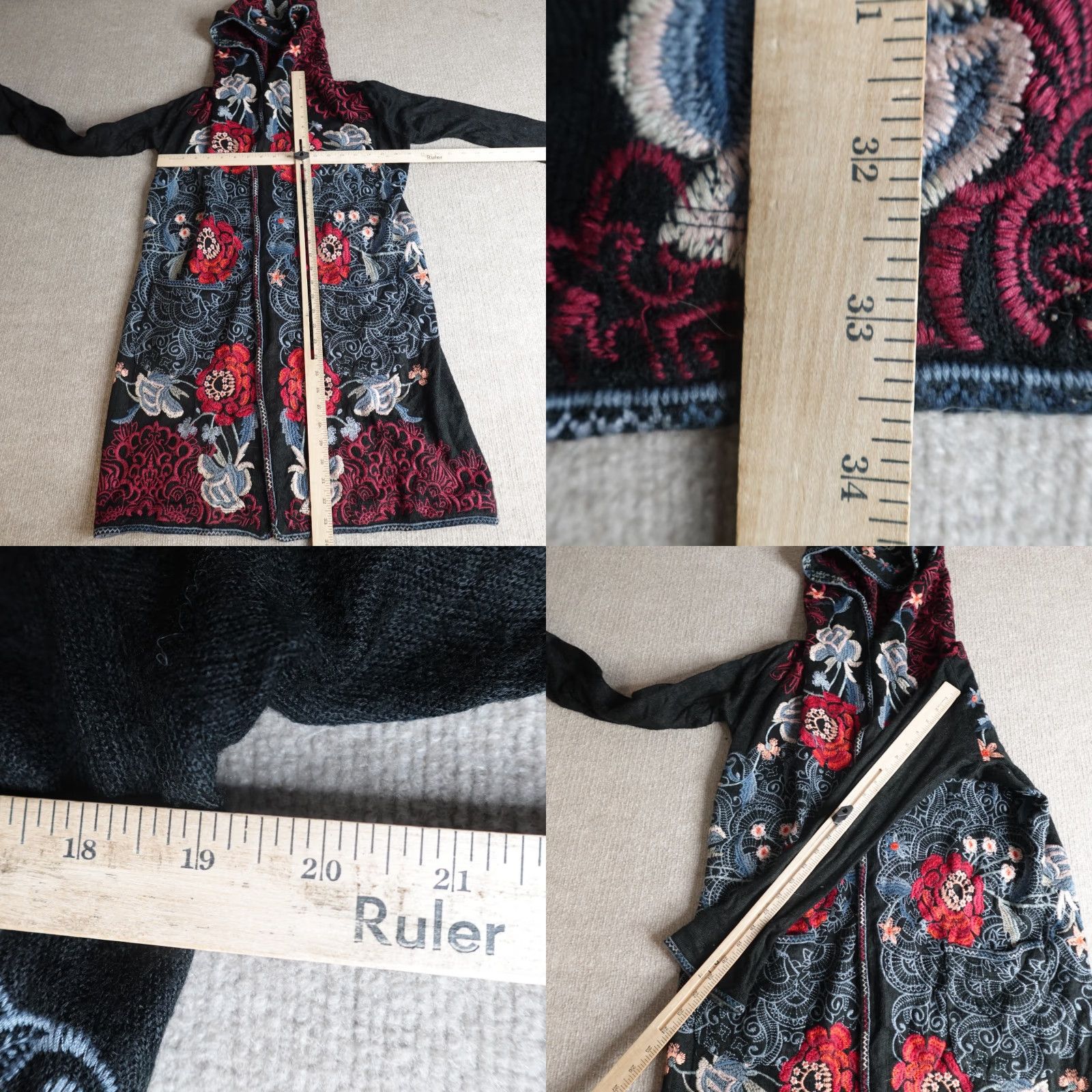Johnny Was Johnny Was Womens Cardigan XS Black Cotton Knit Hooded Embroidered Duster Biya Size XS / US 0-2 / IT 36-38 - 8 Thumbnail