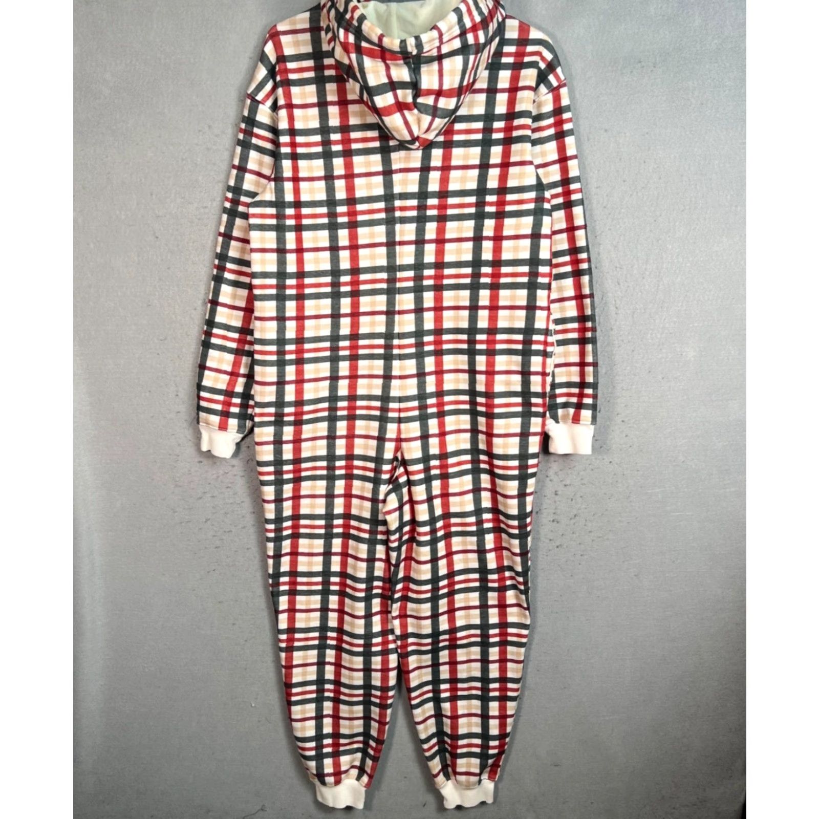 Fabletics VINTAGE Fabletics Womens Small Hooded Plaid Jumpsuit Pajamas One Piece Red Black Cotton Polyester S Womens Size 28" / US 6 / IT 42 - 2 Thumbnail