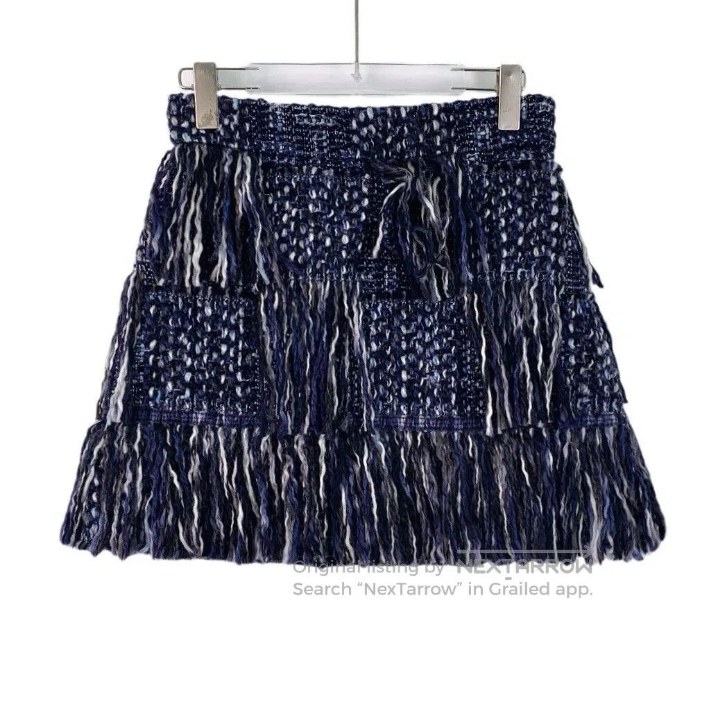 Dior blue wool fringed mini skirt by dior. Size US 38 / EU 54 - 1 Thumbnail
