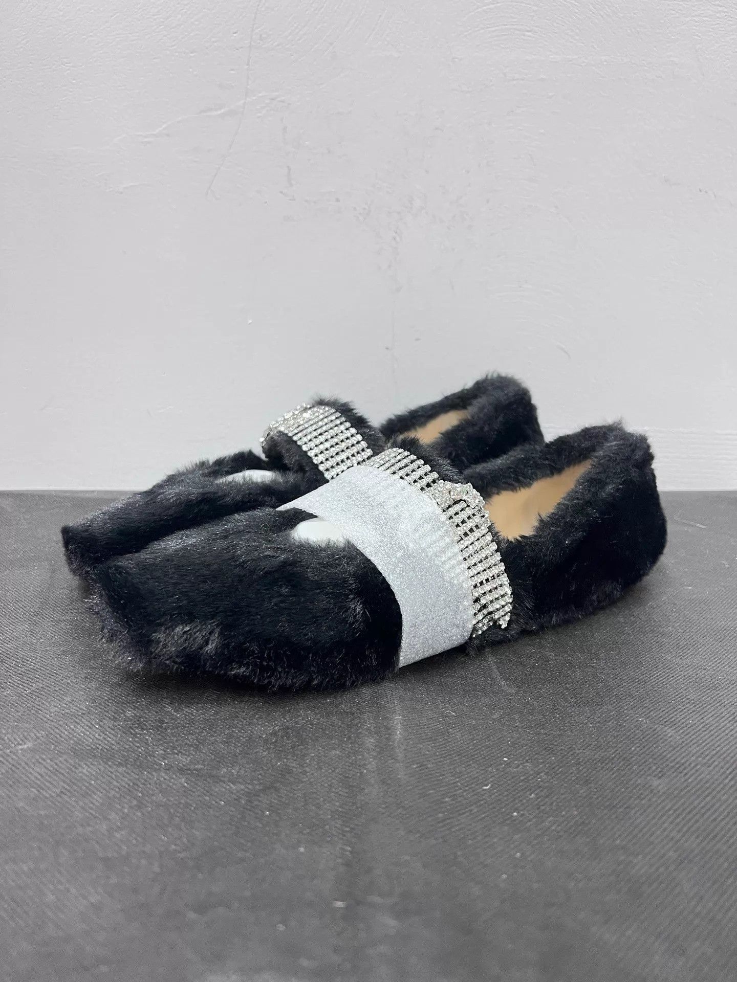 Jimmy Choo Jimmy Choo Black Lambskin Crystal Slip-On Flat MJ 39 NWT Size US 8.5 / IT 38.5 - 1 Thumbnail