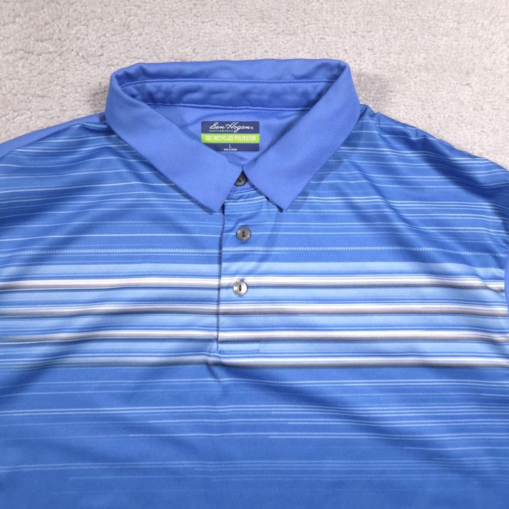 Hogan Ben Hogan Polo Shirt Mens L Blue Striped Performance Golf Recycled Polyester Size US L / EU 52-54 / 3 - 4 Thumbnail