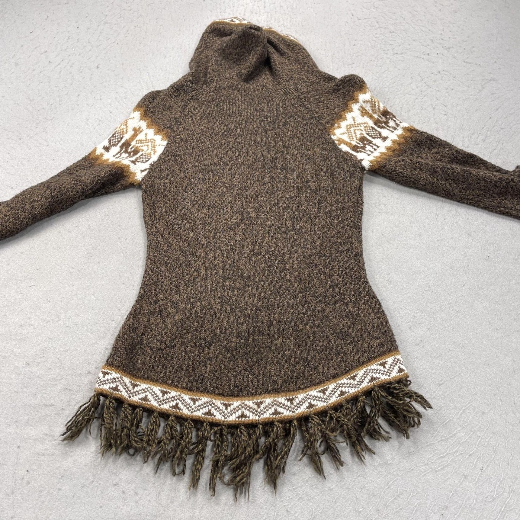 Vintage VINTAGE Grupo Brisanti SAC Sweater Womens S Brown Hooded Tunic Llama Fringe Peru Size S / US 4 / IT 40 - 5 Thumbnail