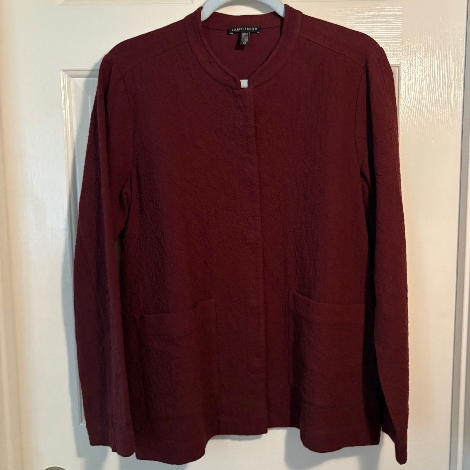 Eileen Fisher Eileen Fisher Organic Cotton Textured Jacket Burgundy Small Size S / US 4 / IT 40 - 4 Thumbnail