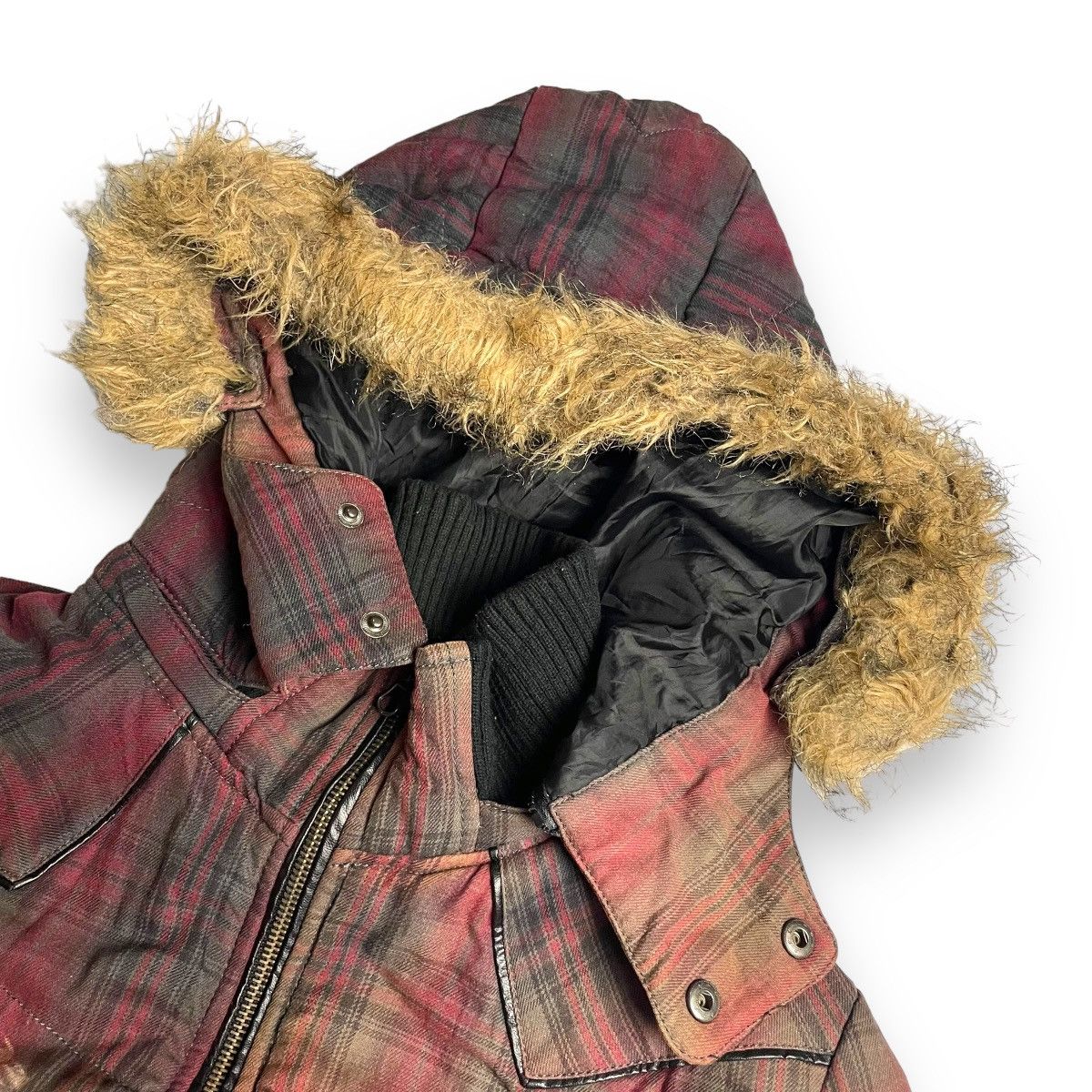 If Six Was Nine × Japanese Brand × Le Grande Bleu (L.G.B.) 🇯🇵 SUN FADED RUSH HOUR TARTAN FUR HOODIE FULL ZIP JACKET Size US L / EU 52-54 / 3 - 8 Thumbnail
