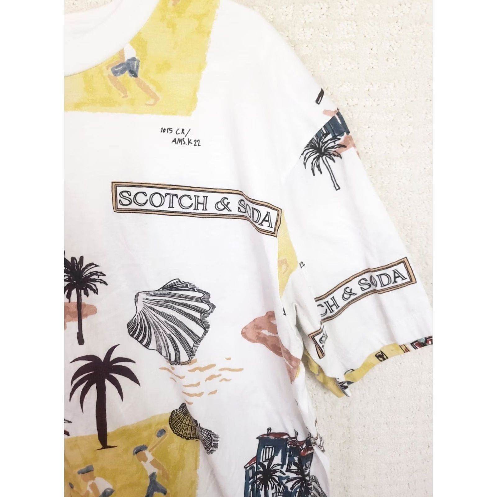 Scotch & Soda SCOTCH & SODA Palm Tree Printed T-Shirt Mens L Endless Summer Tee Tropical Florals Crew Neck Short Sleeve Cotton Knit Green Regular Vintage? Size US L / EU 52-54 / 3 - 5 Thumbnail