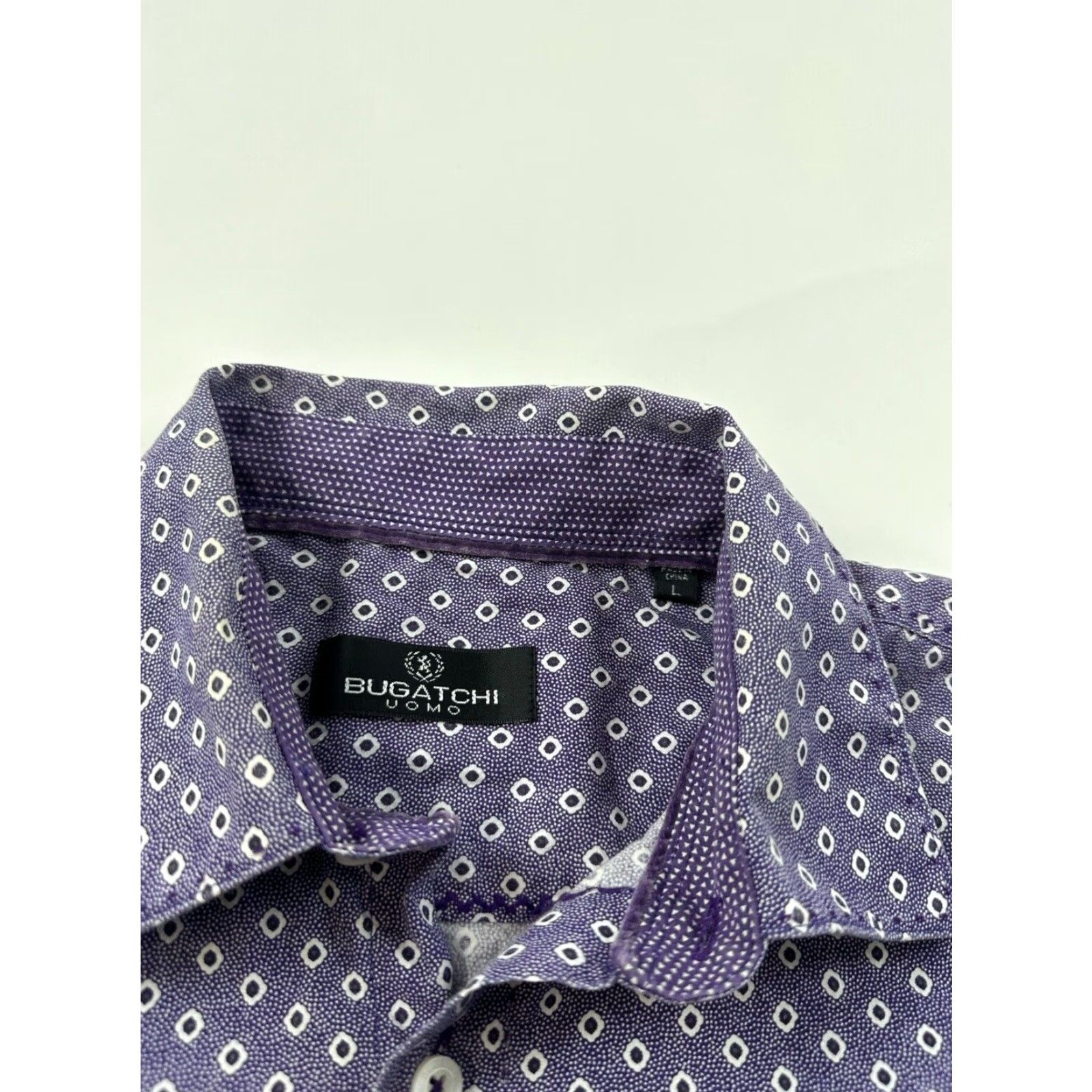 BUGATCHI Bugatchi Shirt Men’s Large Purple Polka Dots Button Up Uomo Size US M / EU 48-50 / 2 - 3 Thumbnail