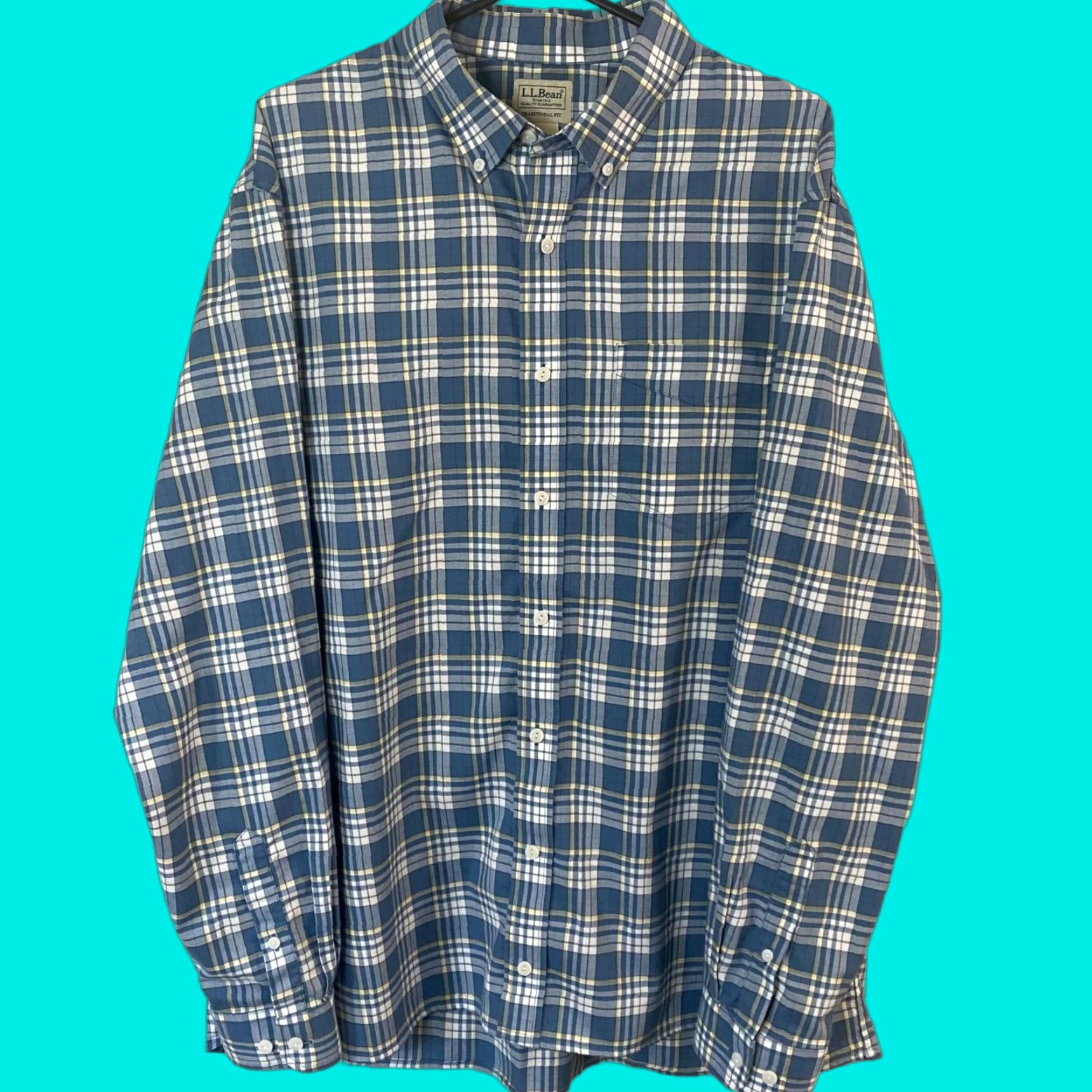 Vintage L.L. Bean Shirt XLT Tall Long Sleeve Traditional Blue Plaid Button Down Mens Size US XL / EU 56 / 4 - 1 Thumbnail