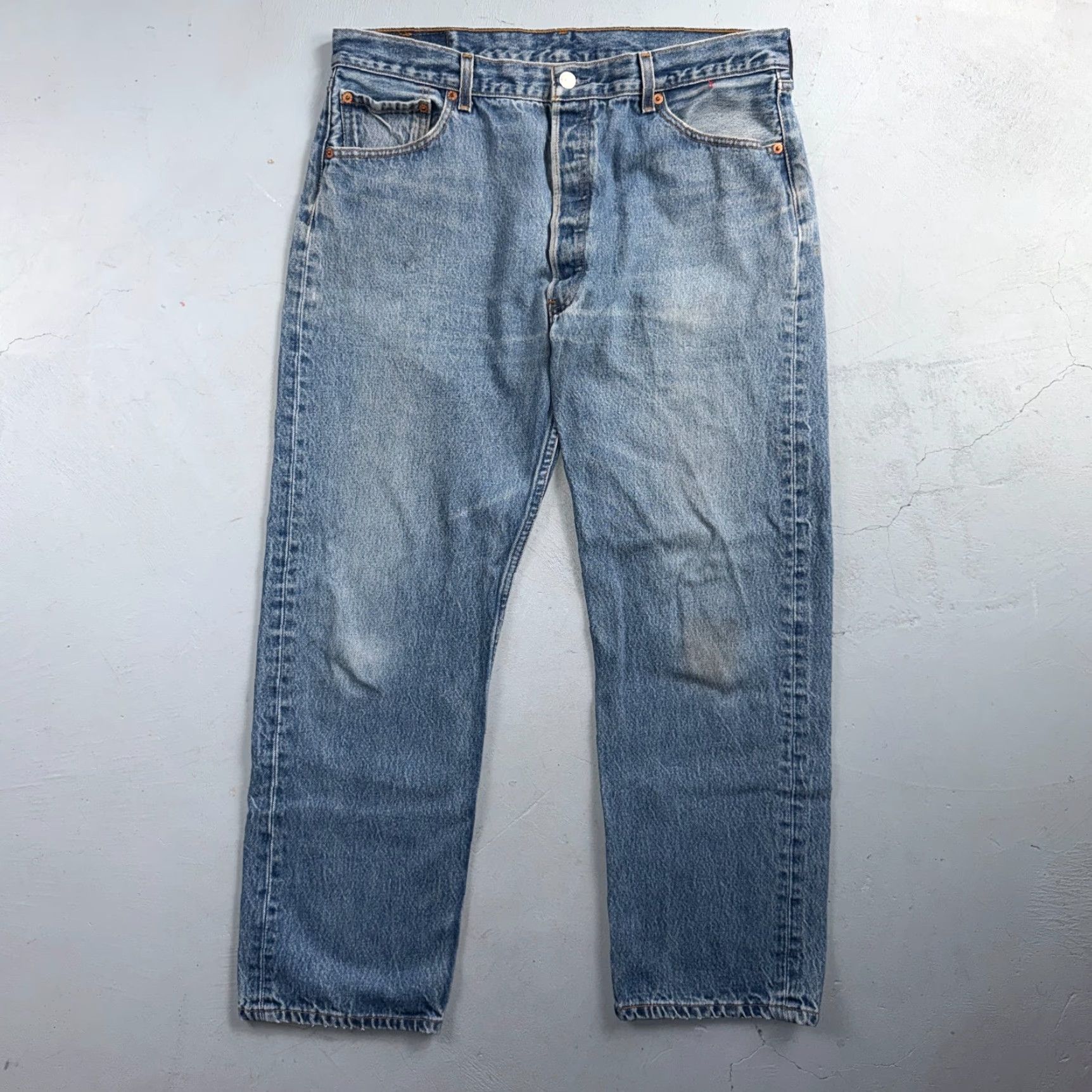 Levi's Levi's 501 Jeans Hardware Vintage 90s USA 38x32 Blue Light Wash Regular Mens Straight 5-Pocket Denim Cotton Size US 38 / EU 54 - 2 Thumbnail