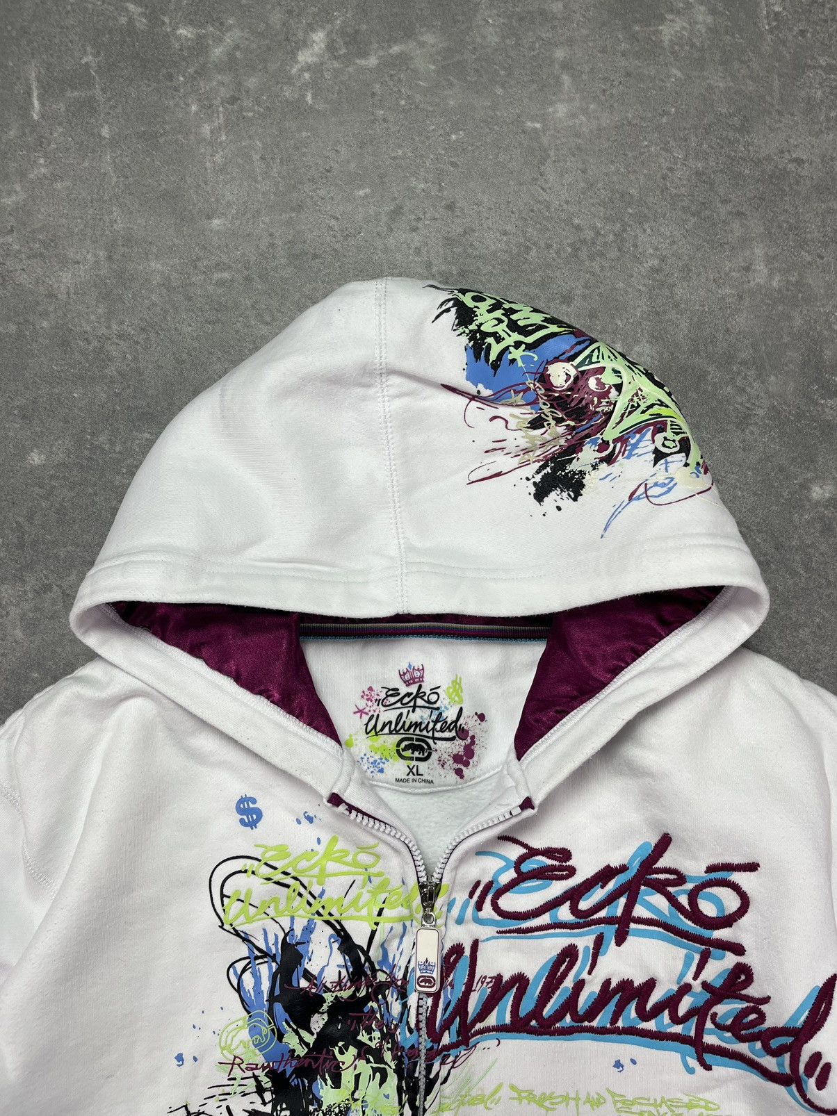 Ecko Unltd. 00s Ecko Unlimited Painted Logo Baggy Zip Hoodie XL White Size US XXL / EU 58 / 5 - 7 Thumbnail