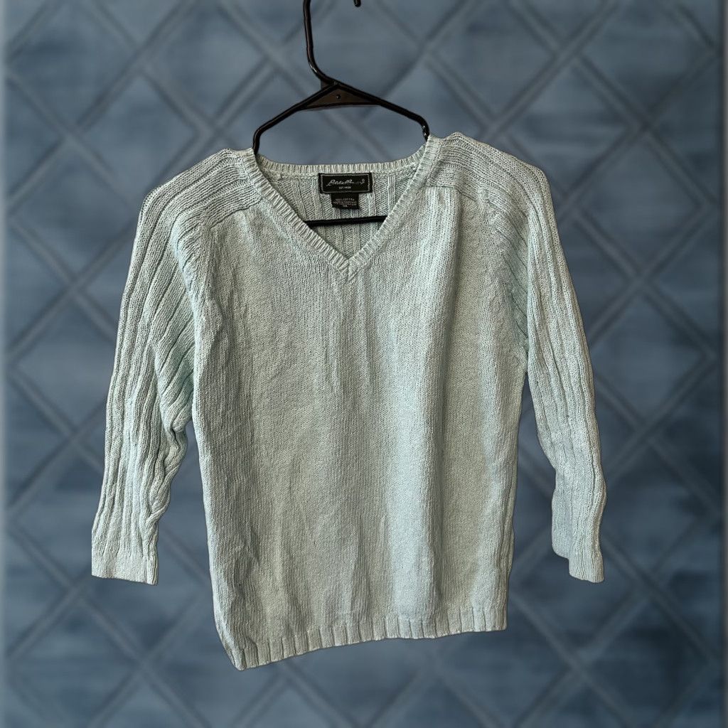 Eddie Bauer VINTAGE Eddie Bauer Womens Jumper Pullover Knitted Cotton Nylon V-Neck 3/4 Sleeve XL Blue Casual Size XL / US 12-14 / IT 48-50 - 1 Thumbnail