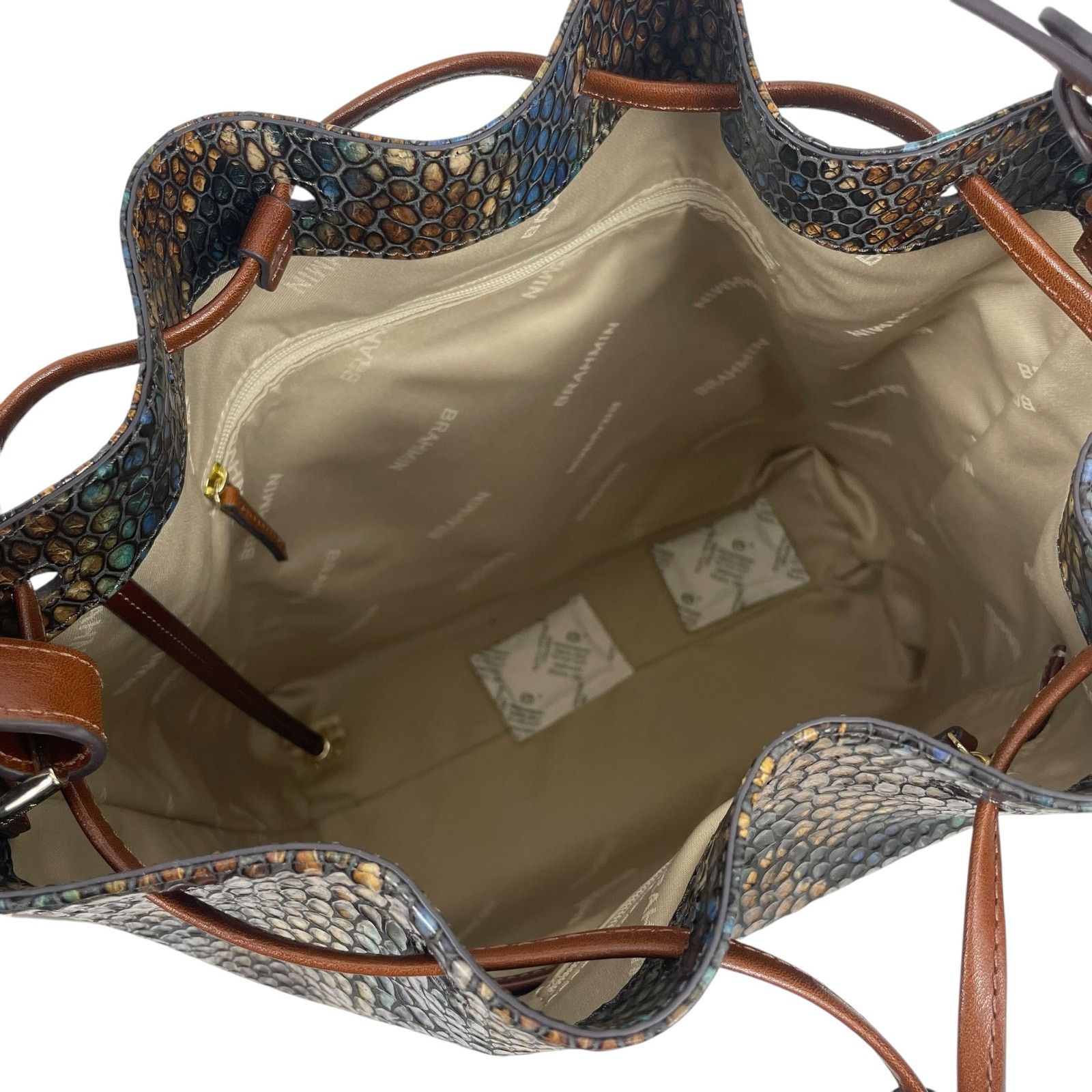 BRAHMIN Brahmin Marlowe Embossed Leather Bucket Bag Bottle Blue Size ONE SIZE - 12 Thumbnail