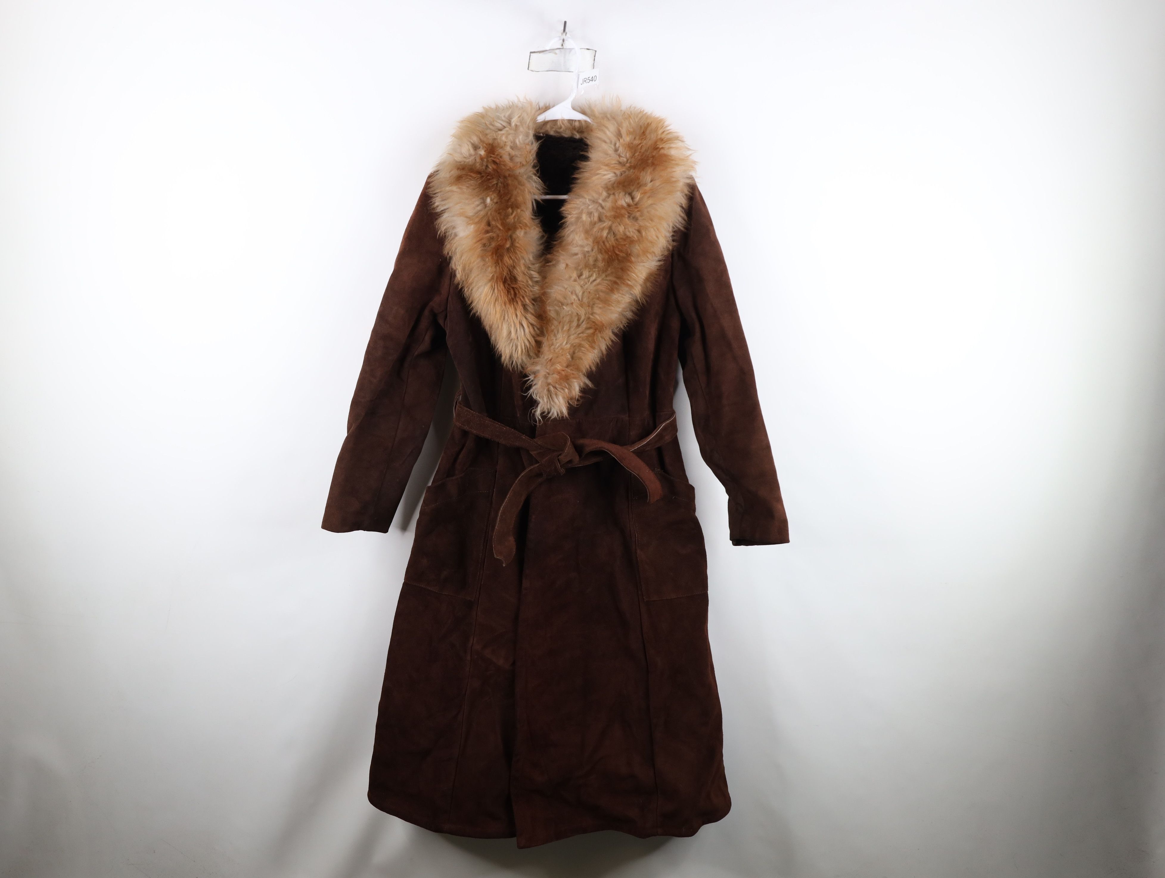 Vintage Vintage 60s Heavyweight Shearling Leather Belted Jacket Size L / US 10 / IT 46 - 1 Thumbnail
