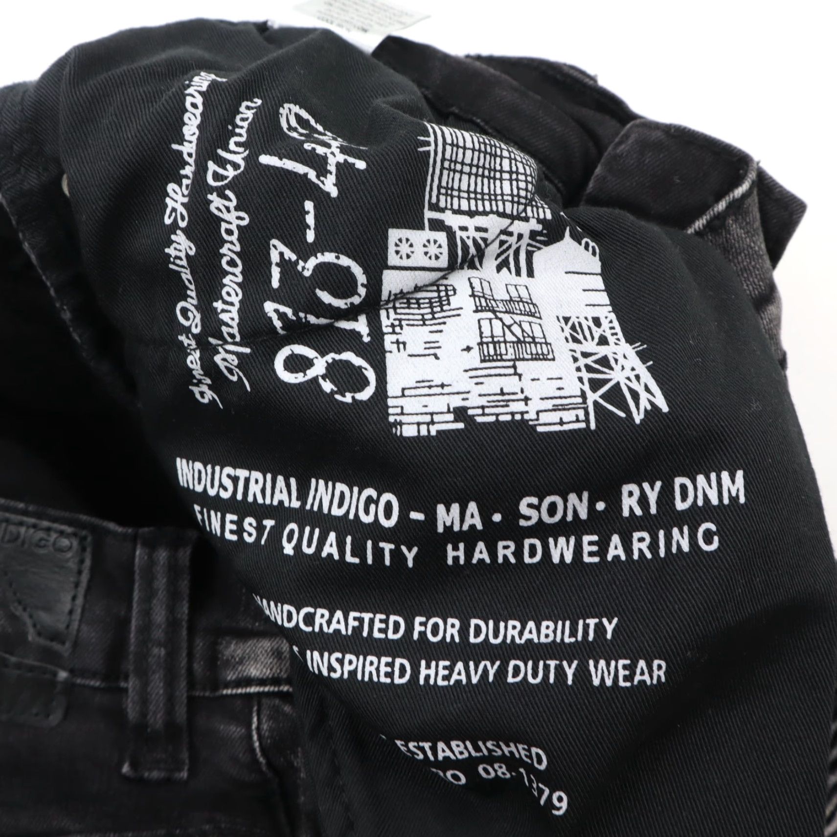 Industrial Indigo Jeans Mens 30x32 Skinny Stretch Black Denim