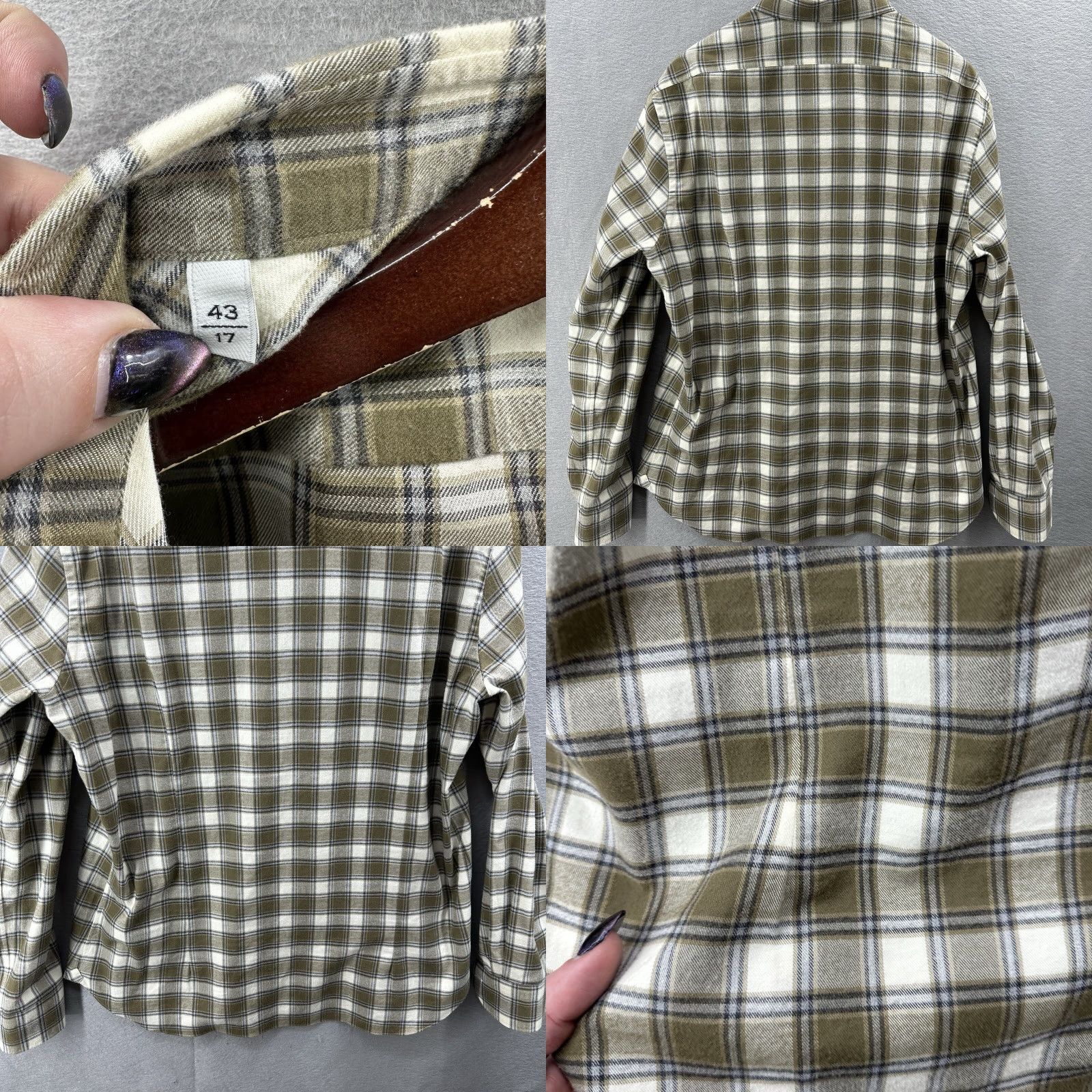 Boglioli Boglioli Green Plaid Flannel Shirt Mens 17 Regular Cotton Button-Up Preppy Size US XL / EU 56 / 4 - 8 Thumbnail