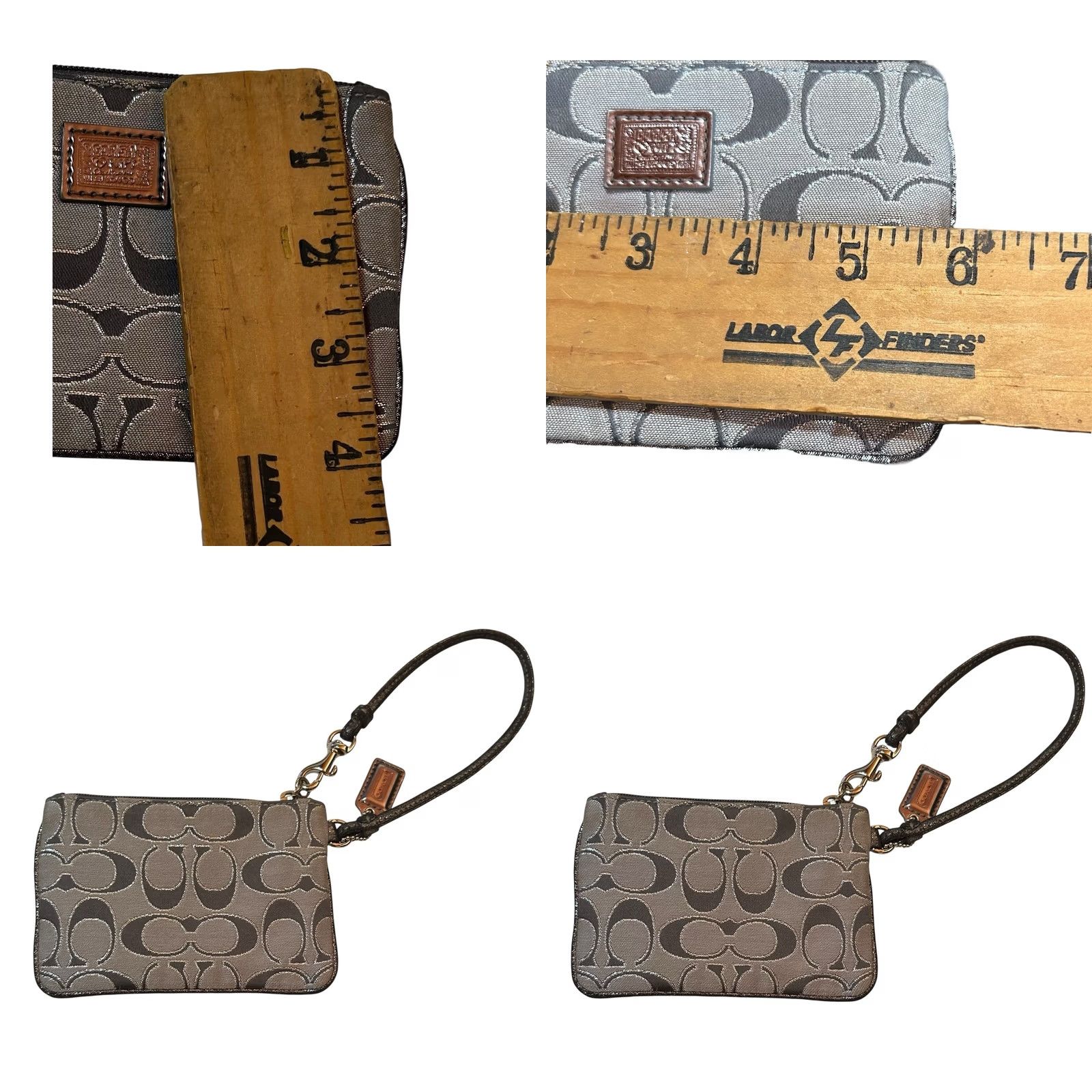 Coach Coach Poppy Gray Logo Signature & Metallic Silver Leather Wristlet Wallet Women Size ONE SIZE - 8 Thumbnail