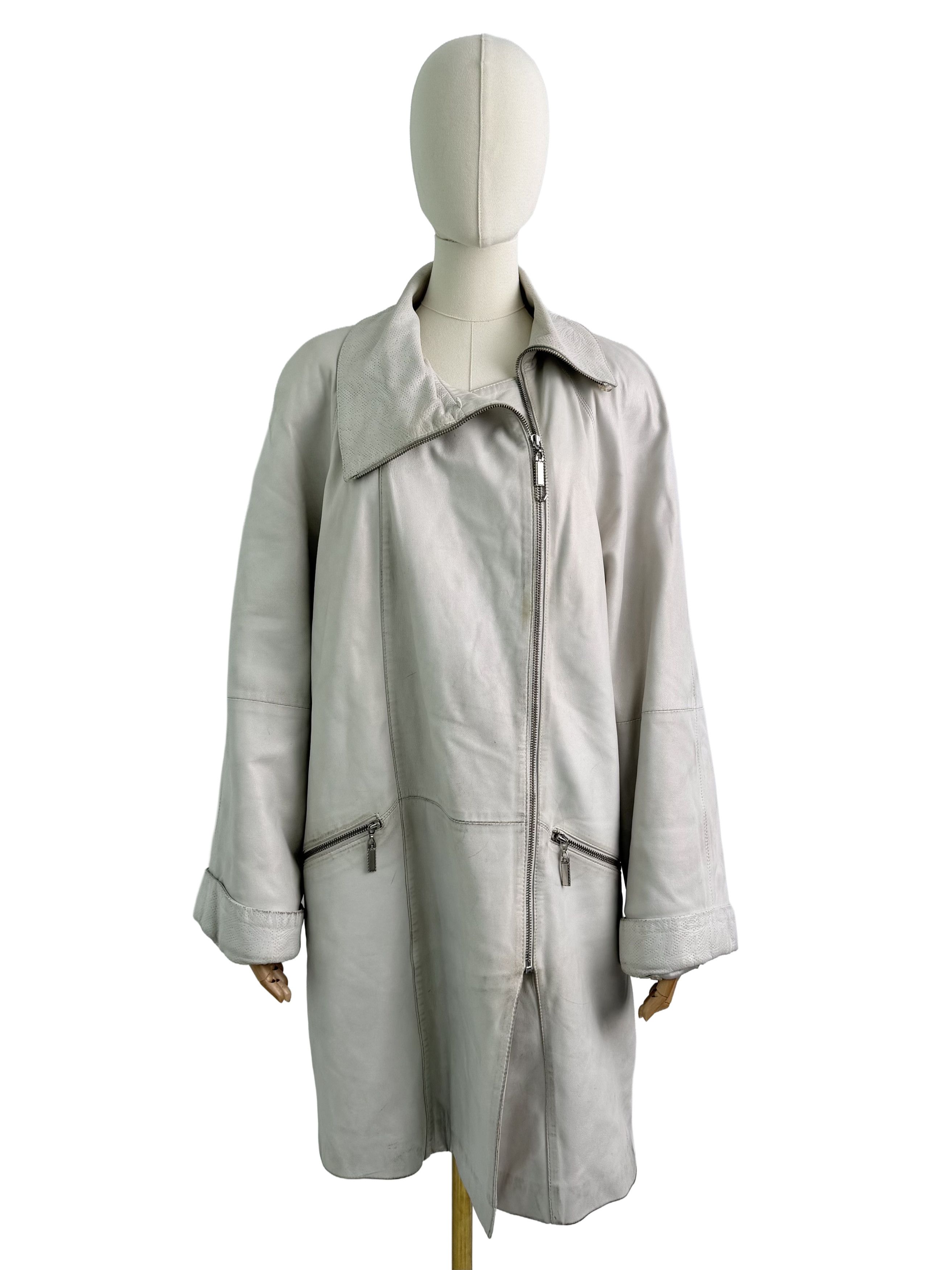 Vintage Vintage Leather Coat Zip Front Longline Oversized Jacket Size L / US 10 / IT 46 - 1 Thumbnail