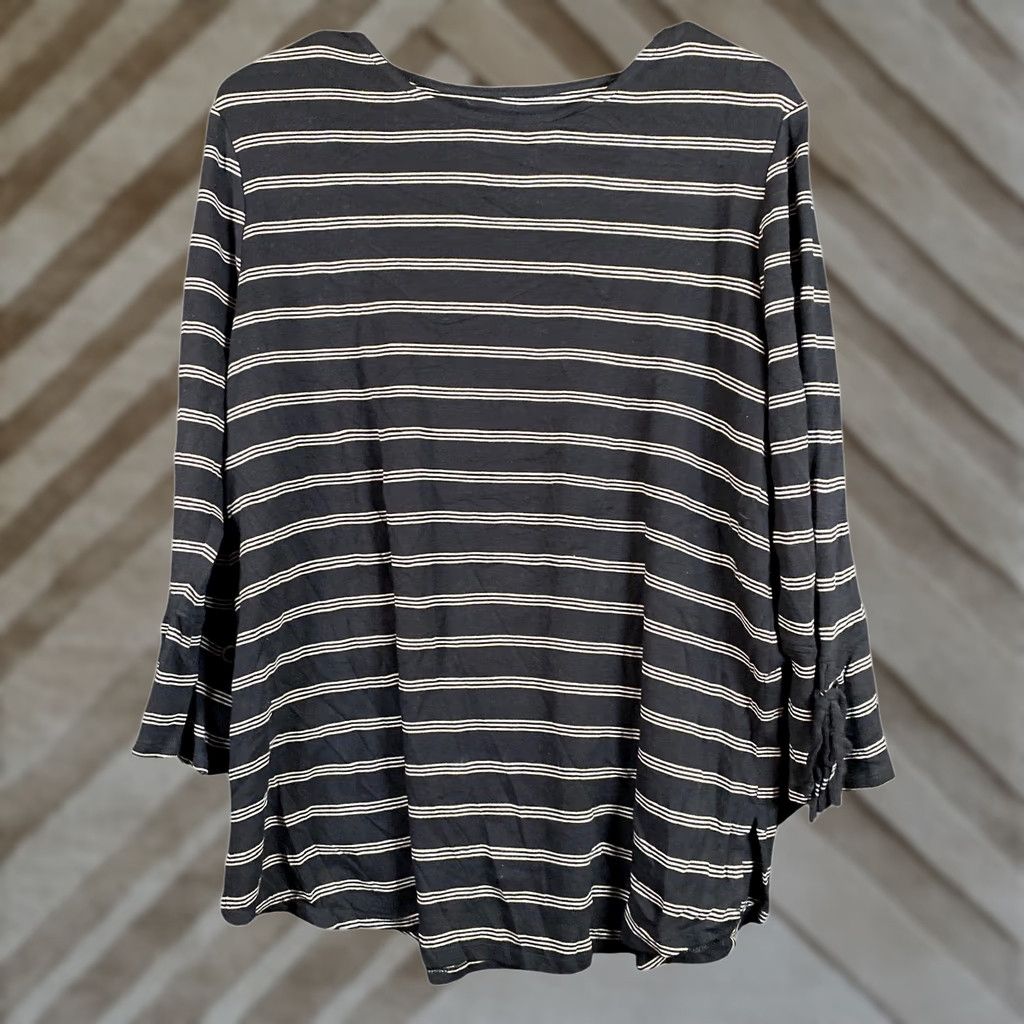 J. Jill J.Jill Shirt Black Striped Pima Tie Sleeve L Jersey Cotton 3/4 Sleeve Casual Womens Size L / US 10 / IT 46 - 1 Thumbnail