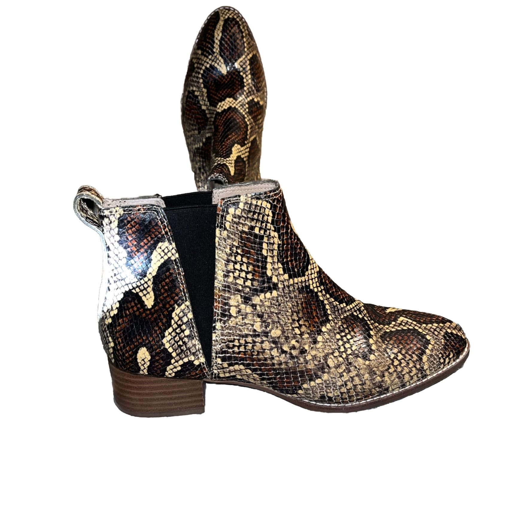 Madewell VINTAGE Madewell Women's Leather Reptile Print Ankle Boots 9.5 Brown 1.5" Block Heel Casual Party Size US 9.5 / IT 39.5 - 2 Thumbnail