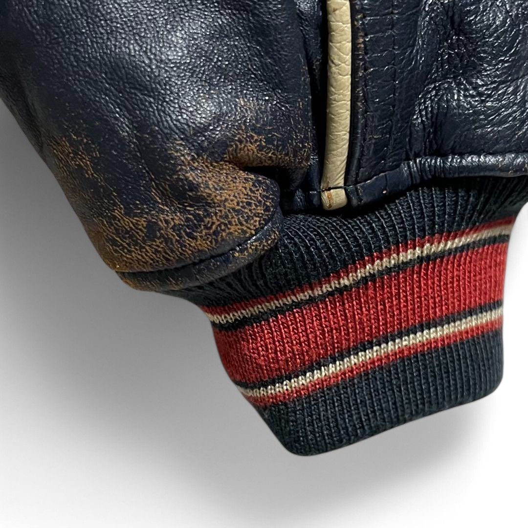 Avirex Avirex - S Navy Leather Stadium Jacket Embroidery Bomber Size US S / EU 44-46 / 1 - 5 Thumbnail