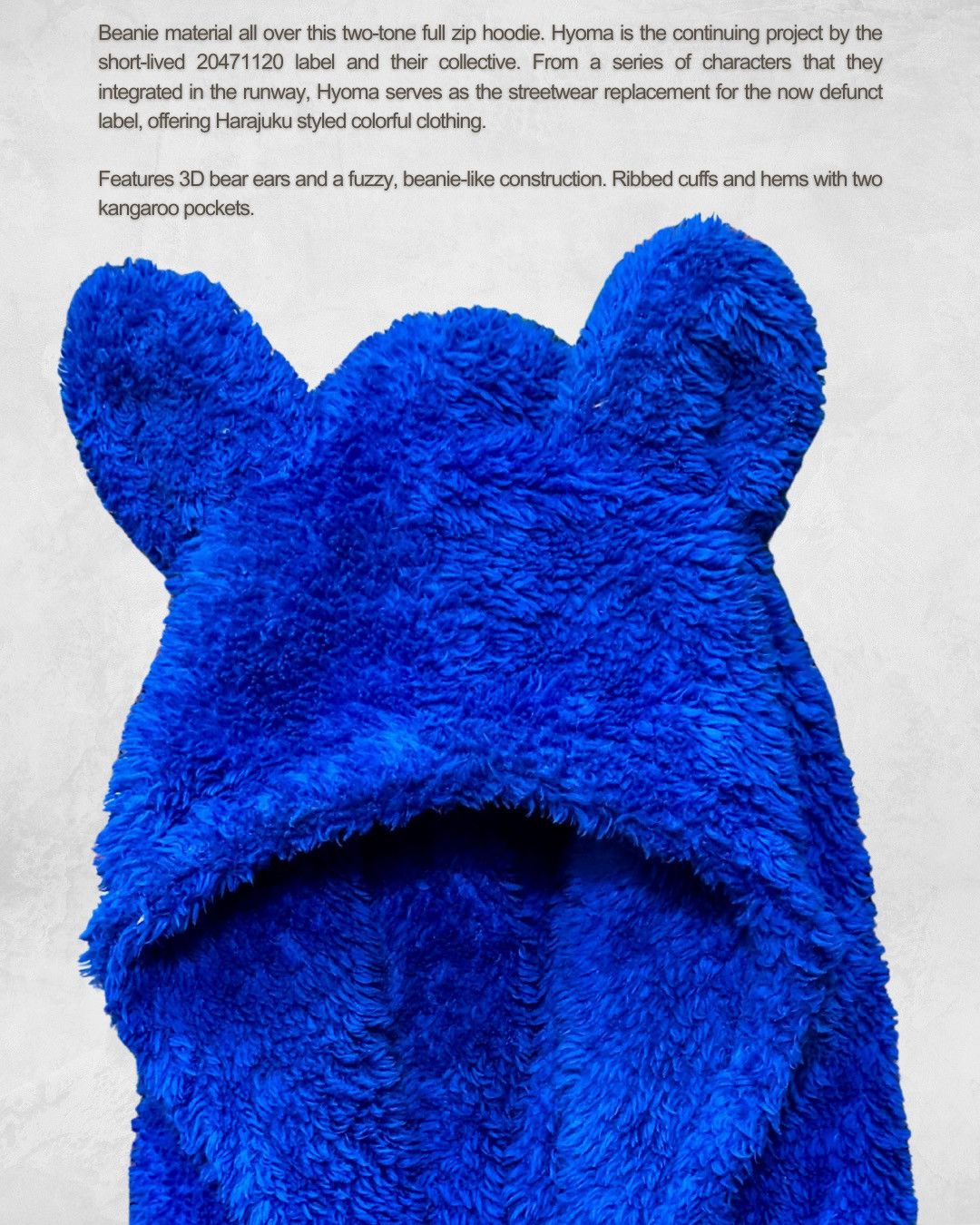 20471120 Hyoma SS07 Bear Ears Contrasting Fuzzy Zip Hoodie