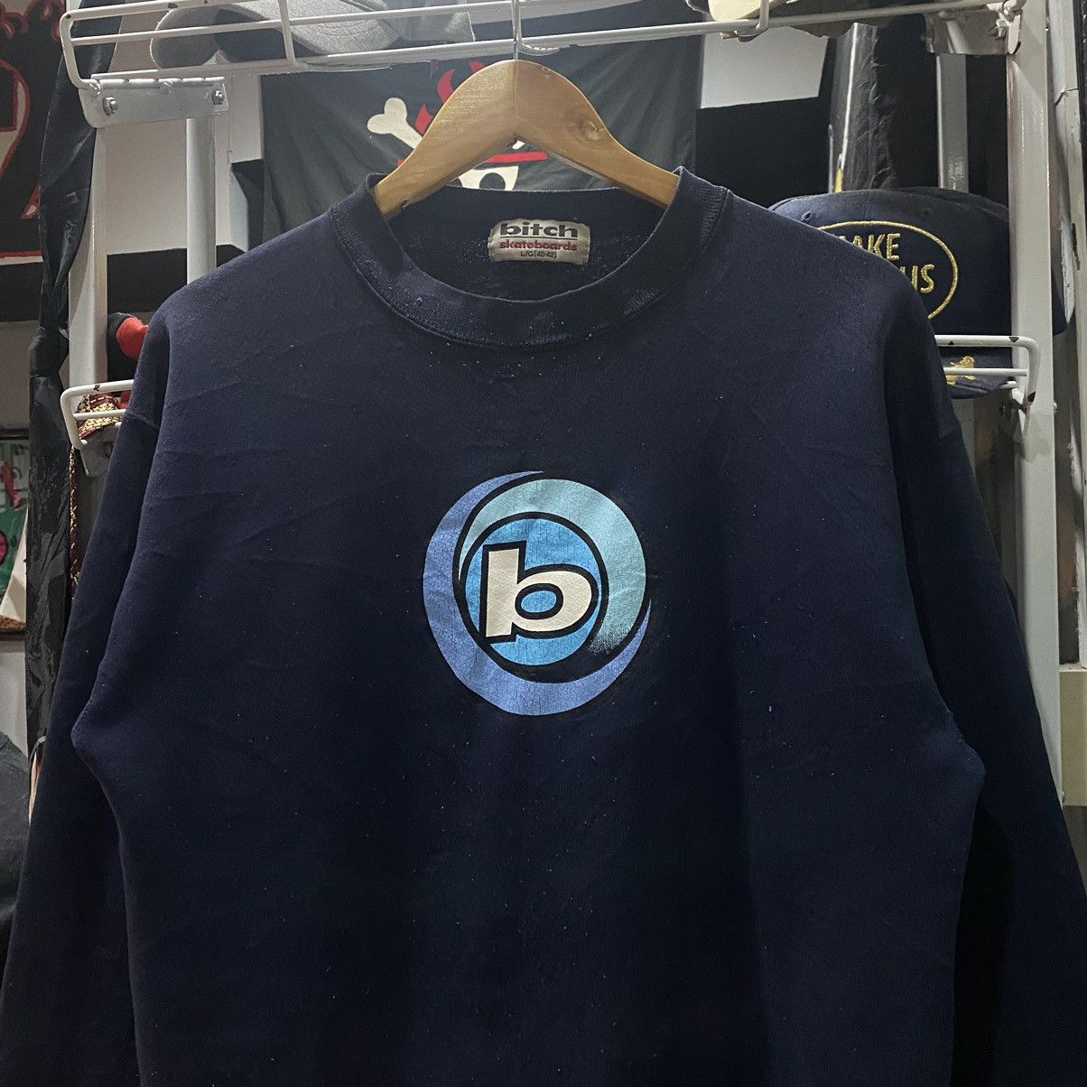 Vintage 90s BITCH SKATEBOARDS BRAND Logo Navy Blue ARCHIVE VINTAGE Size US L / EU 52-54 / 3 - 3 Thumbnail