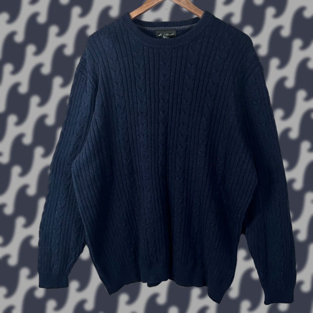 Eddie Bauer Eddie Bauer Mens 2XLT Tall Navy Blue Cable Knit 100% Cotton Crewneck Sweater Size US XXL / EU 58 / 5 - 1 Thumbnail