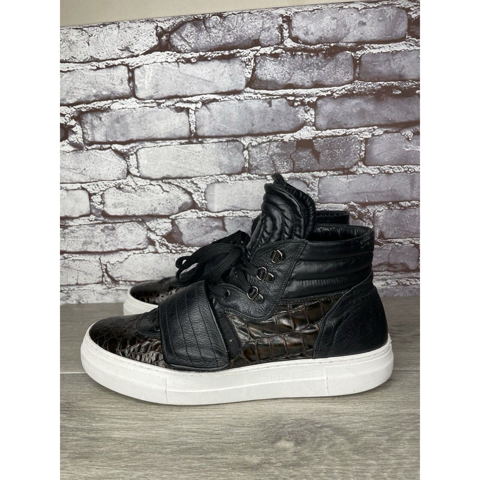 Savio Barbato Savio Barbato Brown Patent Croc Embossed High Top Strap Snea Size US 12 / EU 45 - 10 Thumbnail
