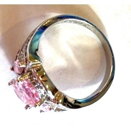 Other 3 Stone Pink Sapphire Sterling Silver .925 Ring W/Sparkling Size ONE SIZE - 2 Thumbnail
