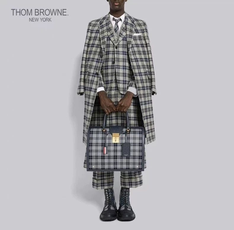 Thom Browne Thom Browne Retro grey and blue checkered coat Size US S / EU 44-46 / 1 - 9 Thumbnail