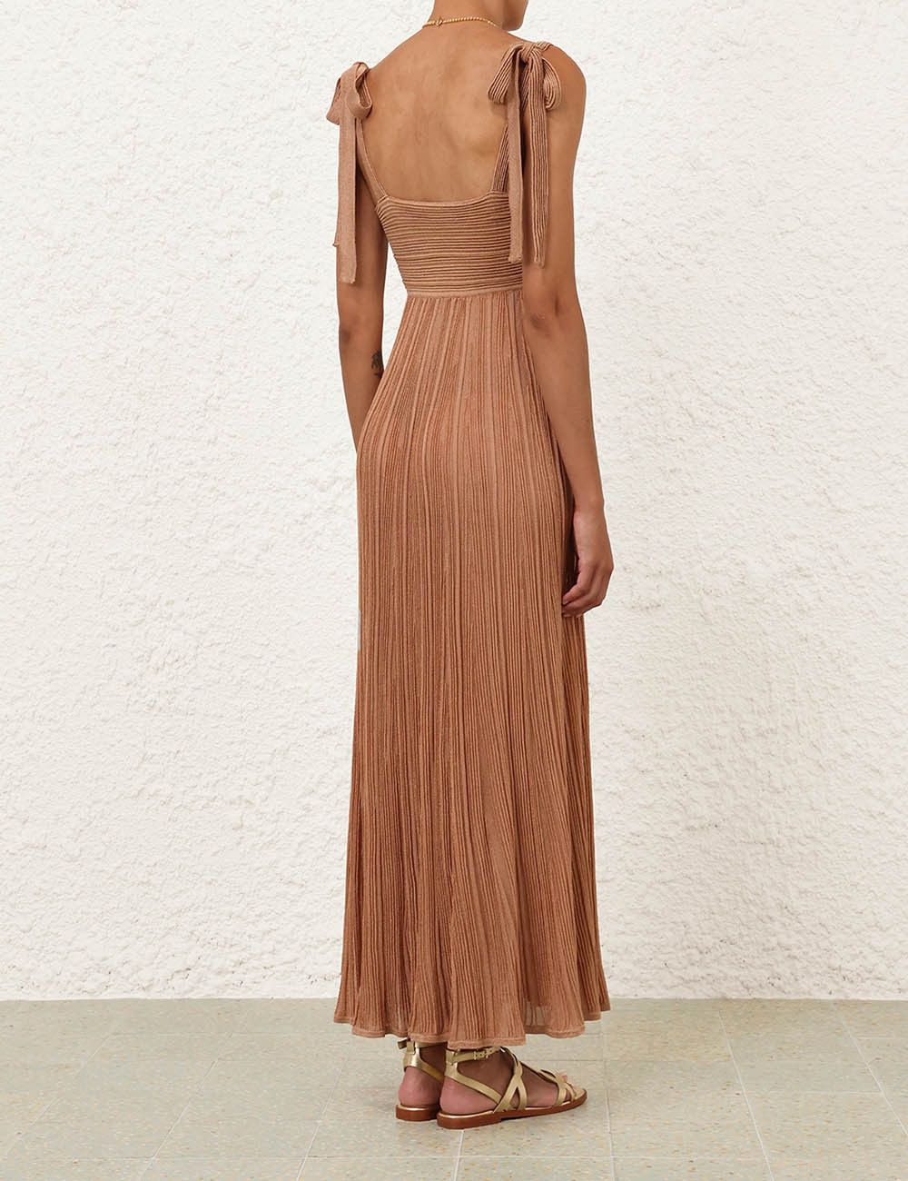 Zimmermann oc11z0525 Ottie Metallic Tie Midi Dress in Brown Size M / US 6-8 / IT 42-44 - 4 Thumbnail