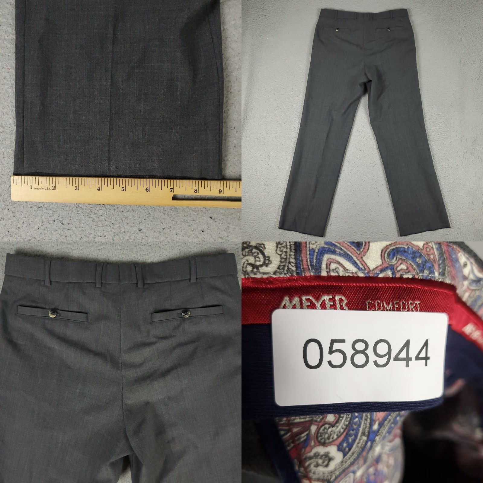 Vintage Meyer Chino Pants Mens 34x30 Gray Flat Front Unhemmed Dress Trousers Regular Fit Size US 34 / EU 50 - 8 Thumbnail