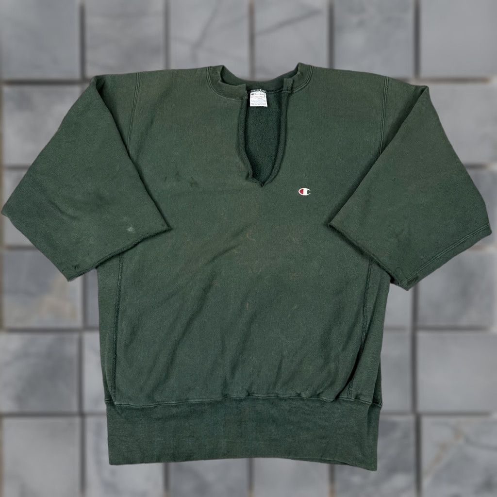 Champion VINTAGE Champion Reverse Weave Sweatshirt Men XL Green 90s Distressed Pullover Crew Neck All Seasons Size US XL / EU 56 / 4 - 1 Thumbnail